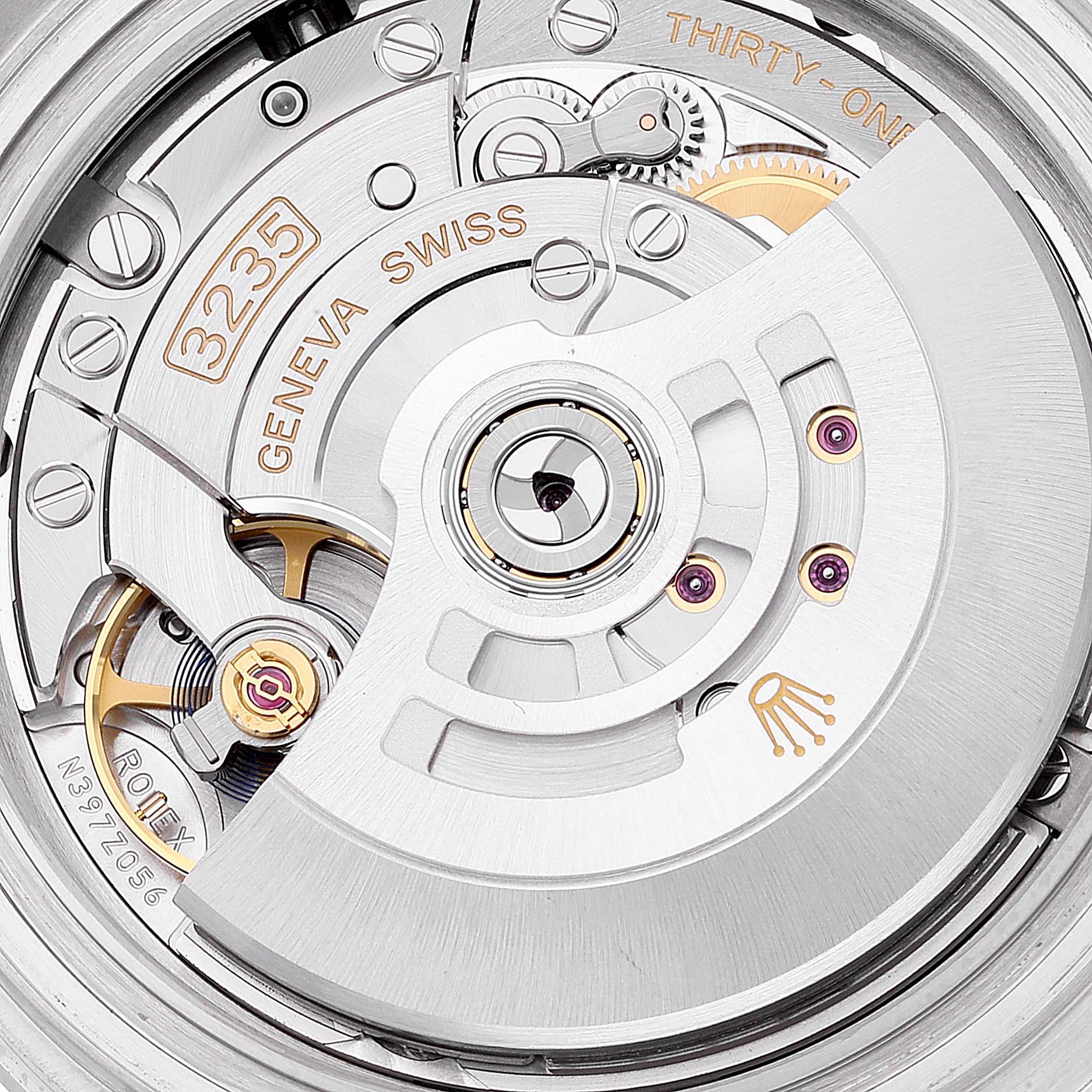 This close-up image shows the intricate movement of the Rolex Yacht-Master 126622 Men
s Stainless Steel Grey Dial 126622 Men
s Stainless Steel Grey Dial 3235 model watch.