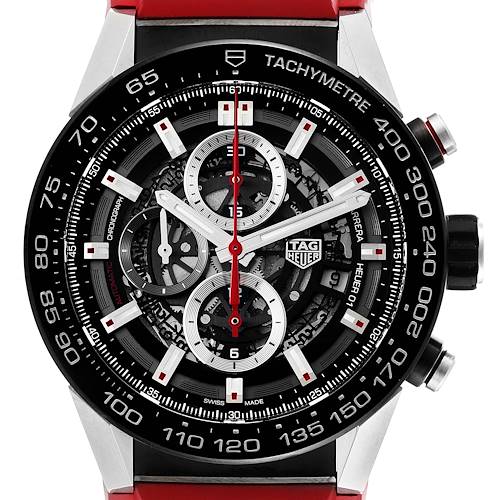 Photo of TAG Heuer Carrera Calibre Heuer 01 Skeleton Dial Red Strap Mens Watch CAR2A1Z