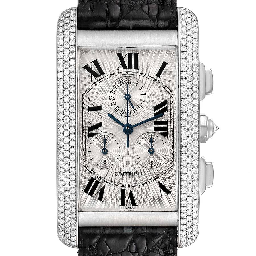 Cartier Tank Americaine Chronograph White Gold Diamond Mens Watch 2339 SwissWatchExpo