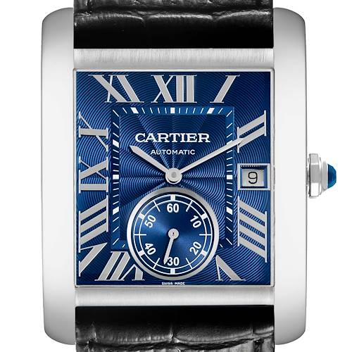 Photo of Cartier Tank MC Blue Roman Dial Steel Mens Watch WSTA0010 Card