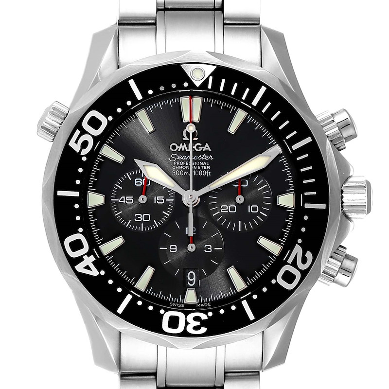 Omega Seamaster Chronograph Black Dial Watch 2594.52.00 Box Card  SwissWatchExpo