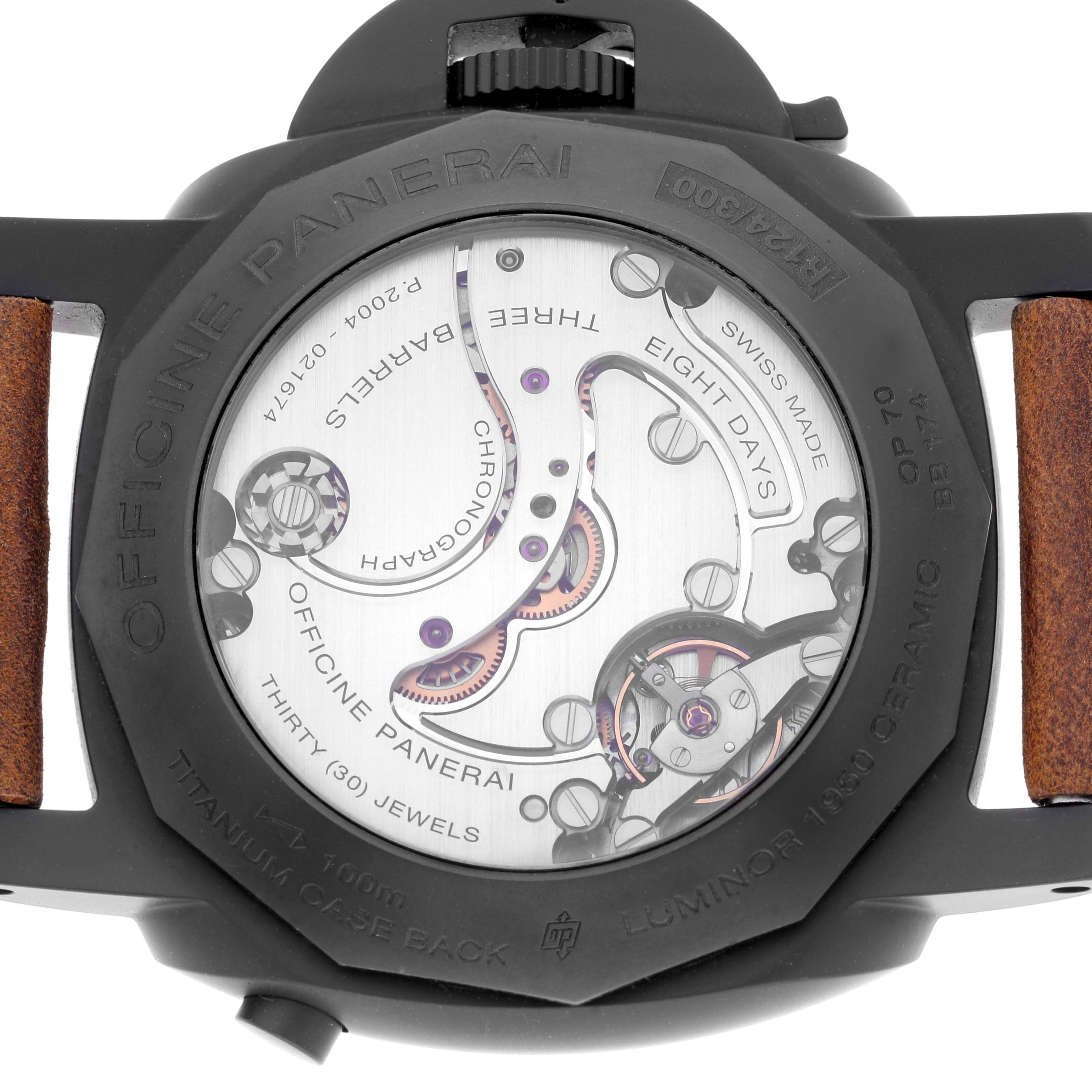 This is the back view of a Panerai Luminor PAM00317 Men's Ceramic Black Dial PAM00317 Men's Ceramic Black Dial watch, showcasing its mechanical movement and internal components.