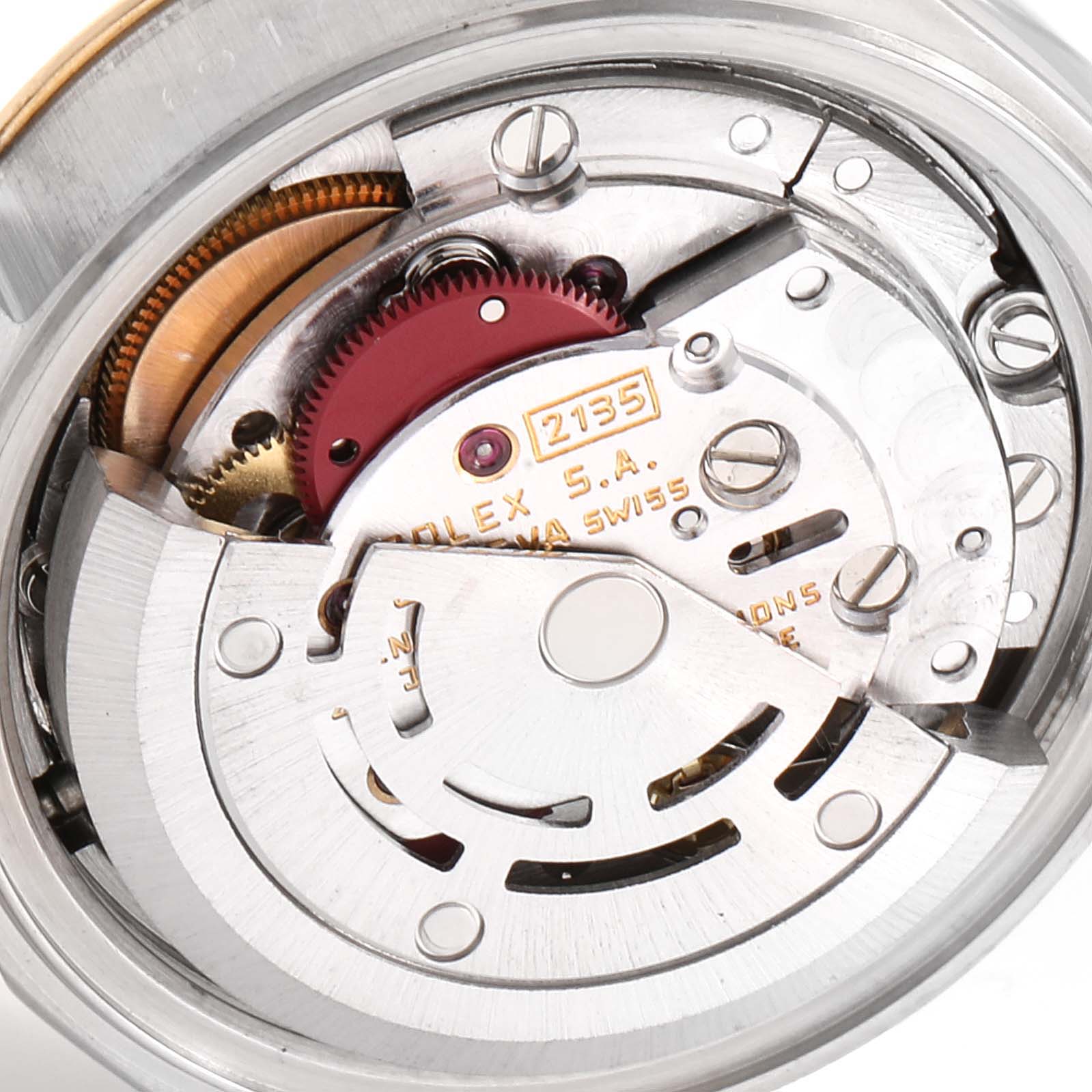 The image shows a close-up of the movement mechanism inside a Rolex Datejust 69173 Women's Stainless Steel Champagne Dial 69173 Women's Stainless Steel Champagne Dial watch.