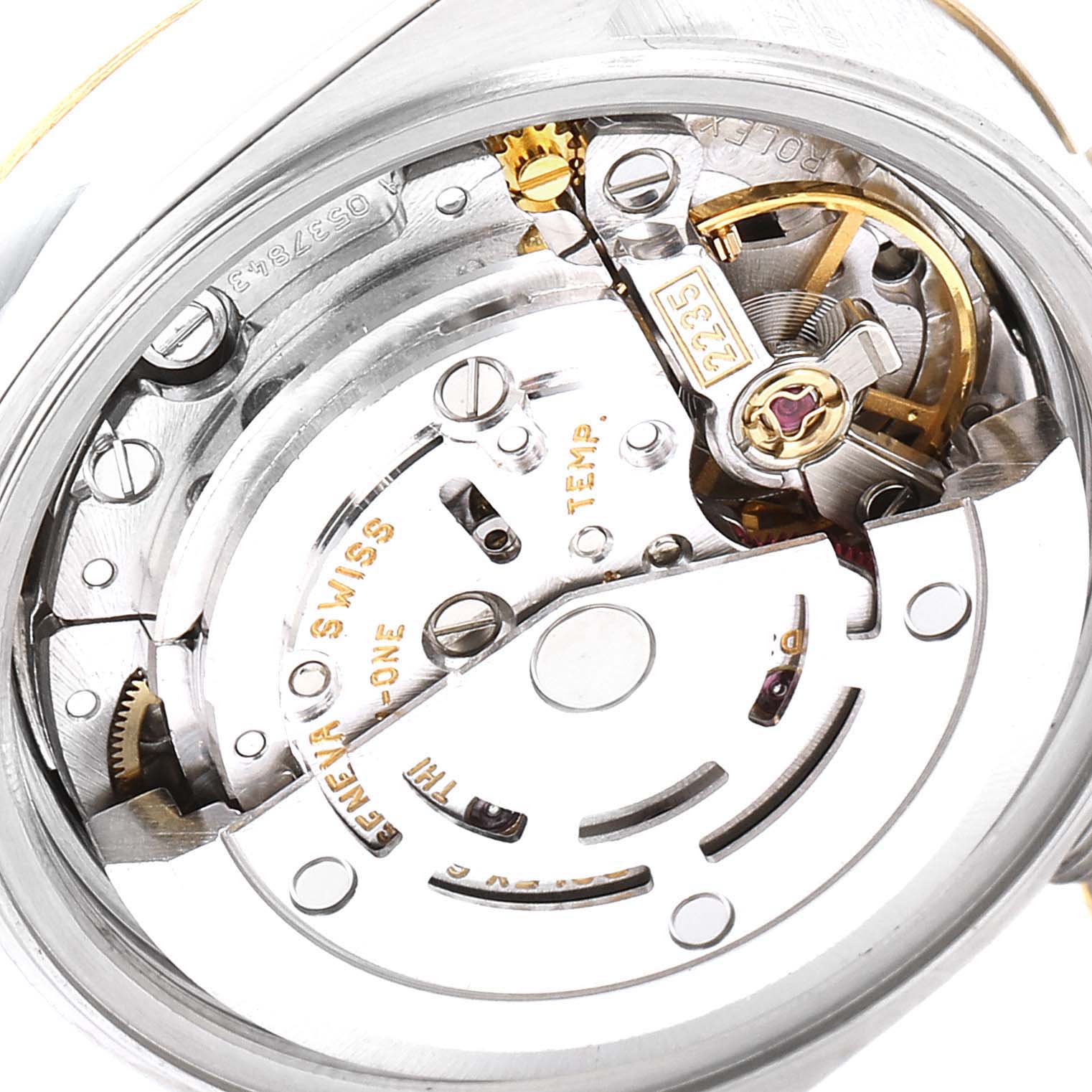 This image shows a close-up view of the Datejust Rolex watch's internal movement mechanism.