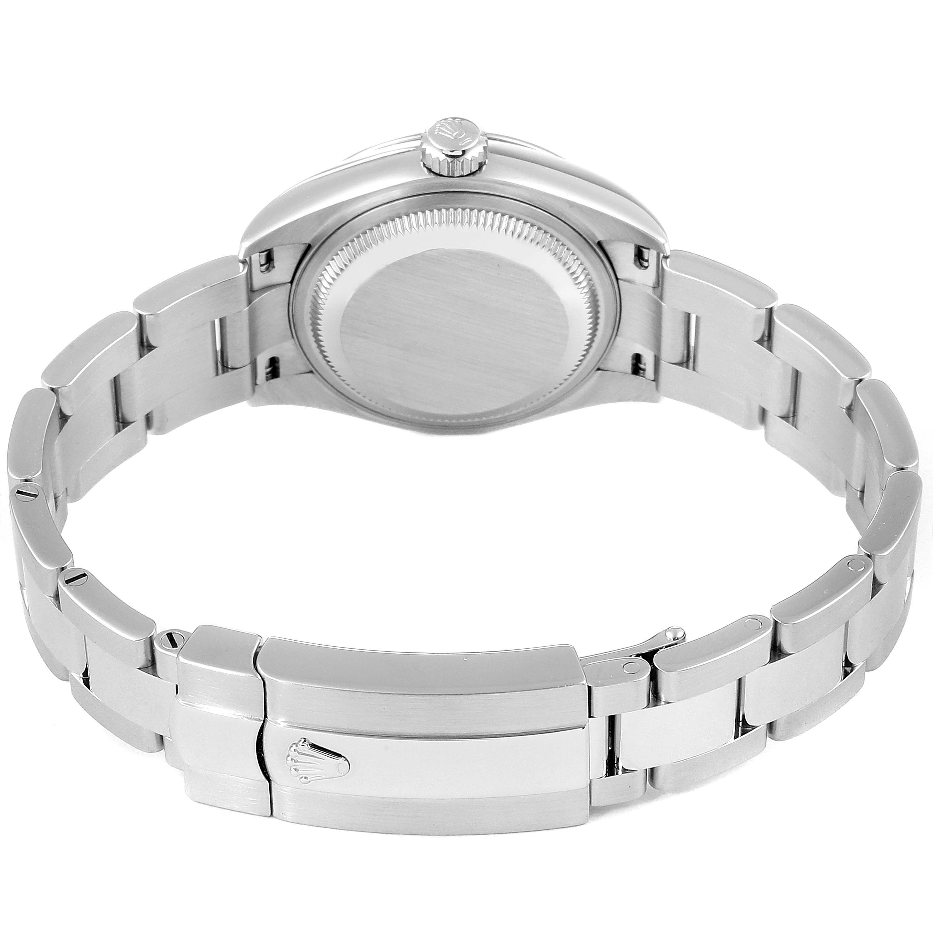 The image shows the back view of a Rolex Datejust 279174 Women's Stainless Steel Grey Dial 279174 Women's Stainless Steel Grey Dial watch, displaying its case, bracelet, and clasp.