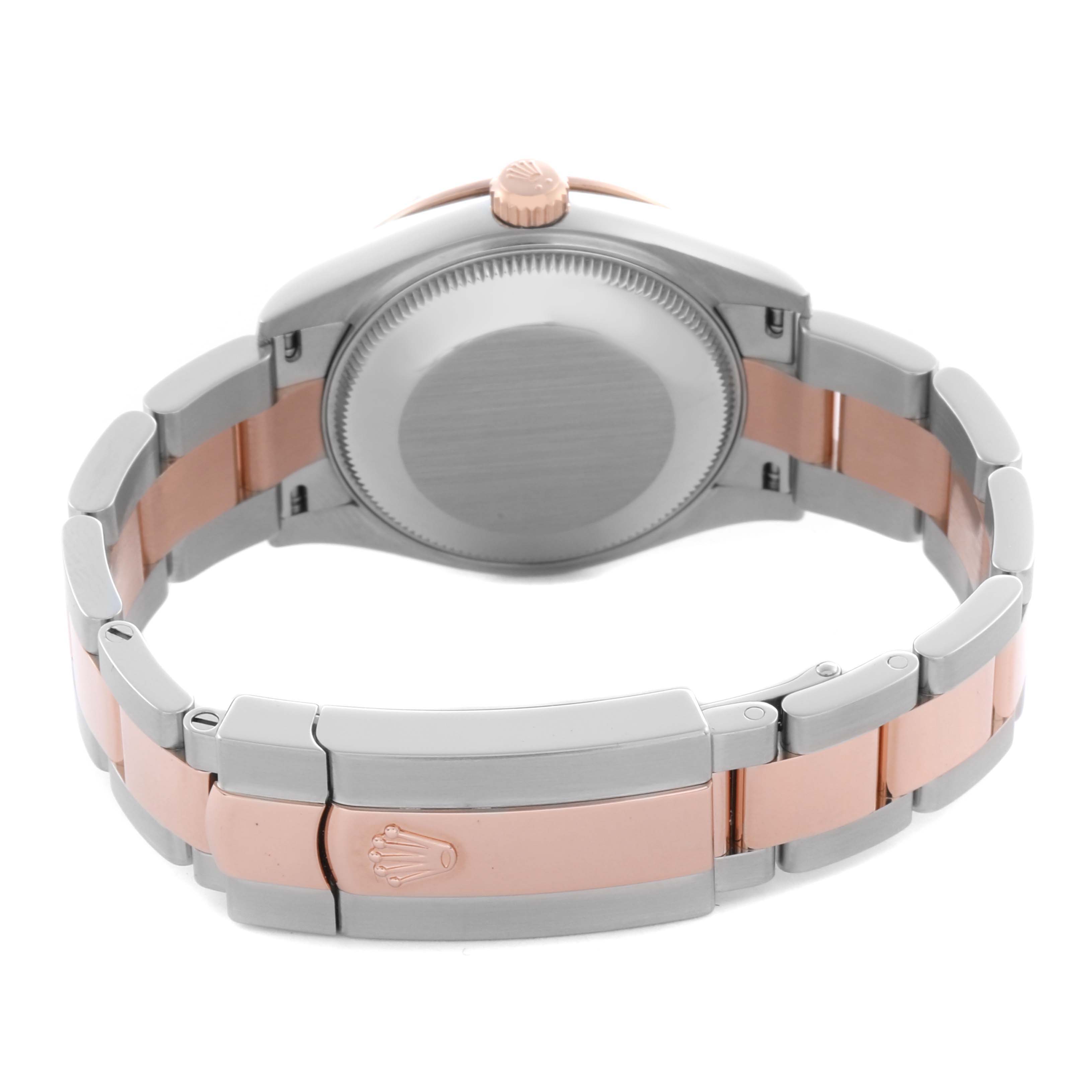 The image shows the back and bracelet of a Rolex Mid-Size 278241 Women's Steel and Gold (two tone) Pink Dial 278241 Women's Steel and Gold (two tone) Pink Dial watch, highlighting the clasp and bi-metal links.