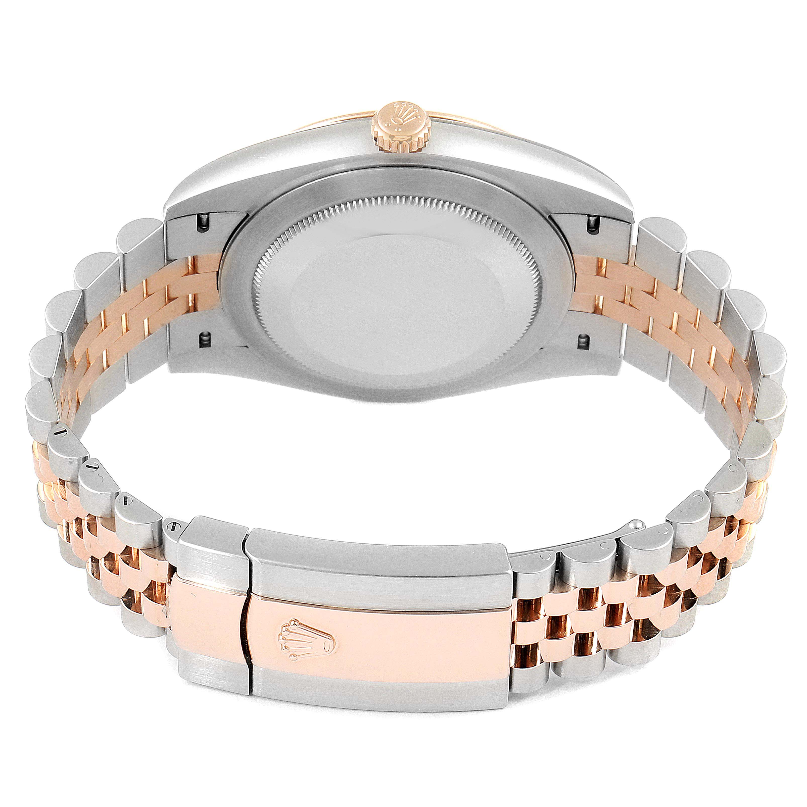 The Rolex Datejust 41 126331 Men's Steel and Gold (two tone) Brown Dial 126331 Men's Steel and Gold (two tone) Brown Dial is shown from the back, highlighting the case back, bracelet, and clasp.