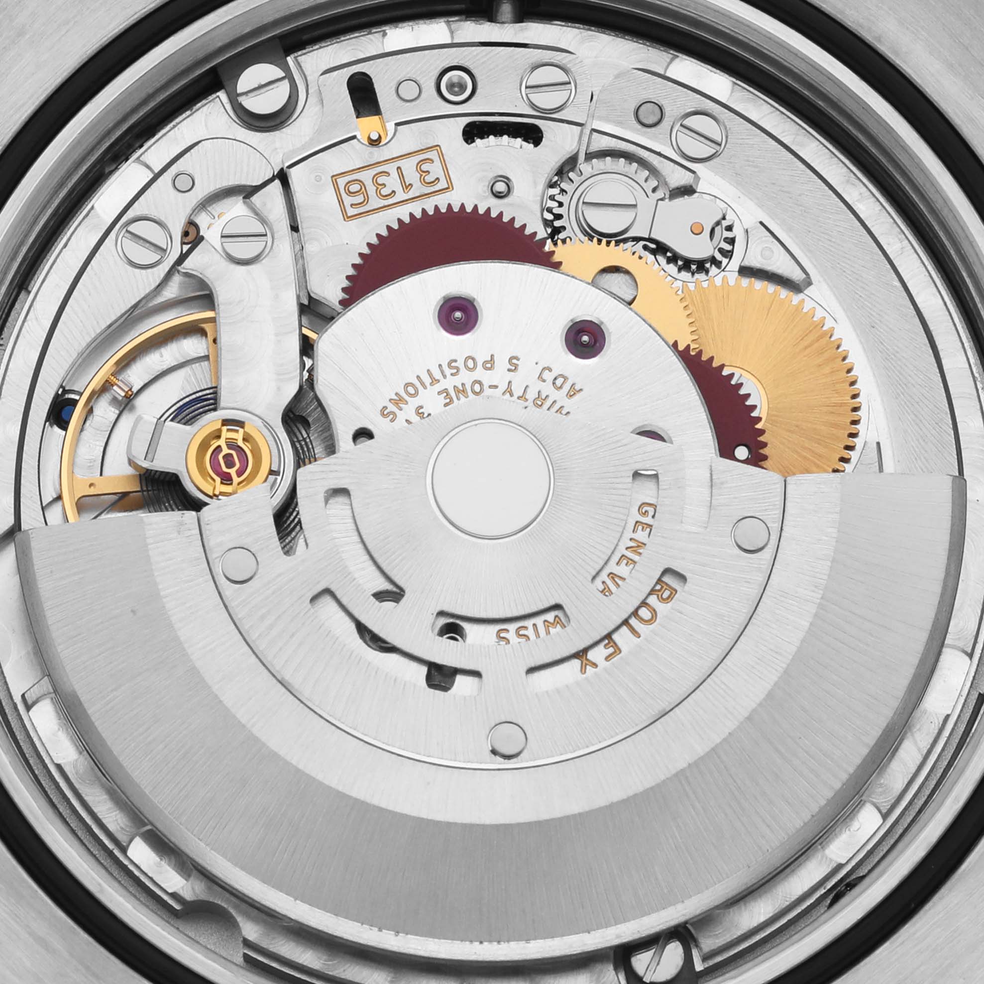 The image showcases the movement mechanism of the Rolex Datejust 41 116333 Men's Steel and Gold (two tone) Black Dial 116333 Men's Steel and Gold (two tone) Black Dial, viewed from above.
