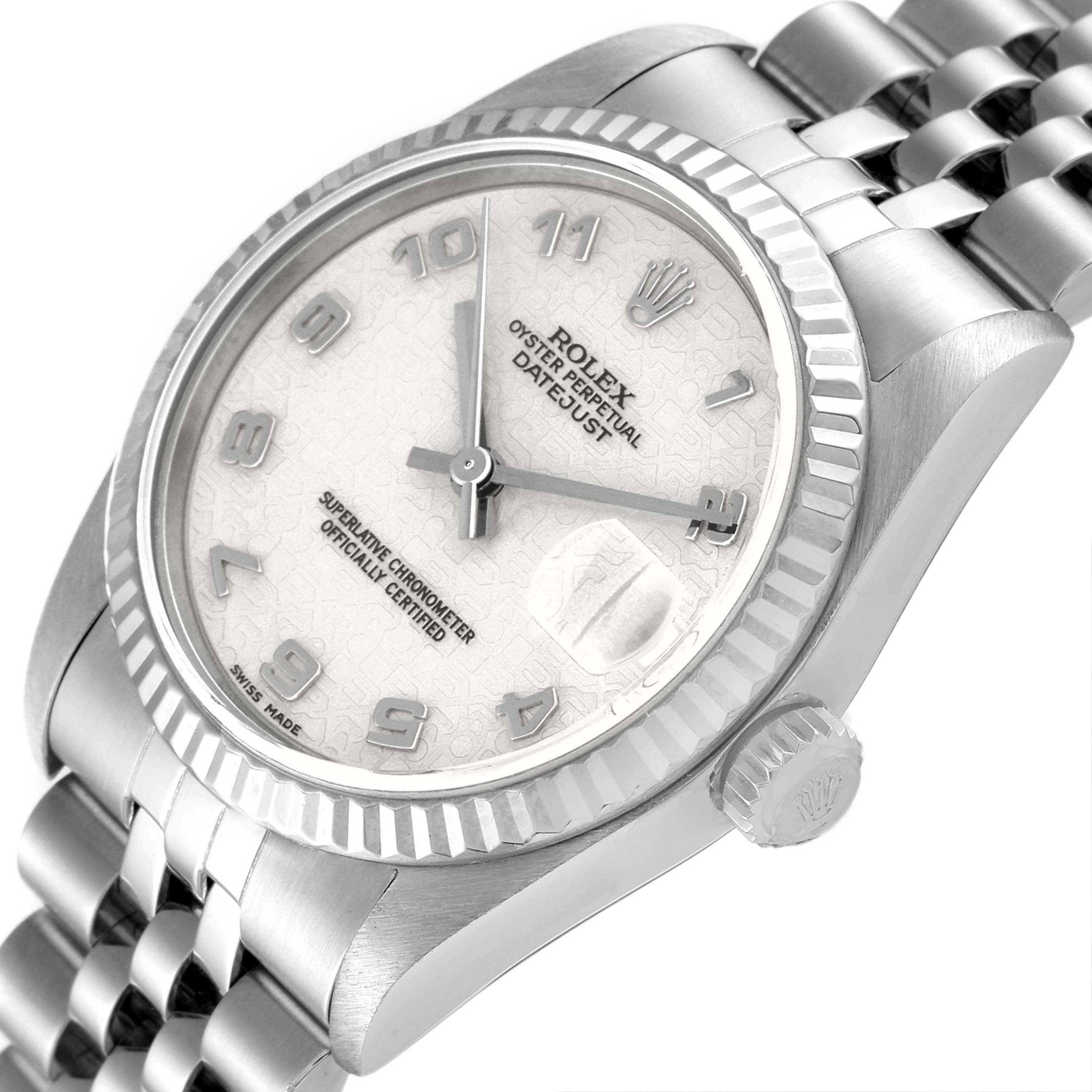 This Rolex Mid-Size 78274 Women's Stainless Steel Beige Dial 78274 Women's Stainless Steel Beige Dial model watch is shown at a three-quarter angle, displaying the dial, bezel, crown, and part of the bracelet.
