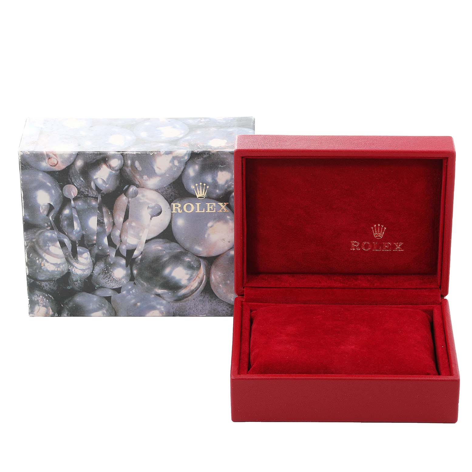 The image shows the open red box and outer packaging for a Rolex Datejust 79174 Women's Steel and Gold (two tone) Mother of Pearl Dial 79174 Women's Steel and Gold (two tone) Mother of Pearl Dial watch.
