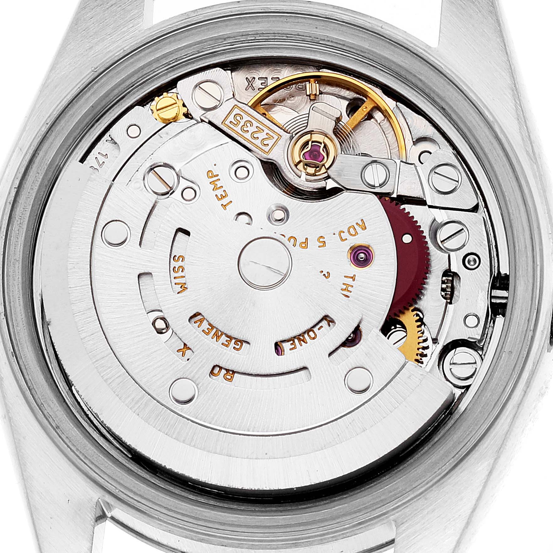 This image shows the movement mechanism of a Rolex Datejust 79174 Women's Stainless Steel Mother of Pearl Dial 79174 Women's Stainless Steel Mother of Pearl Dial watch from the back view.