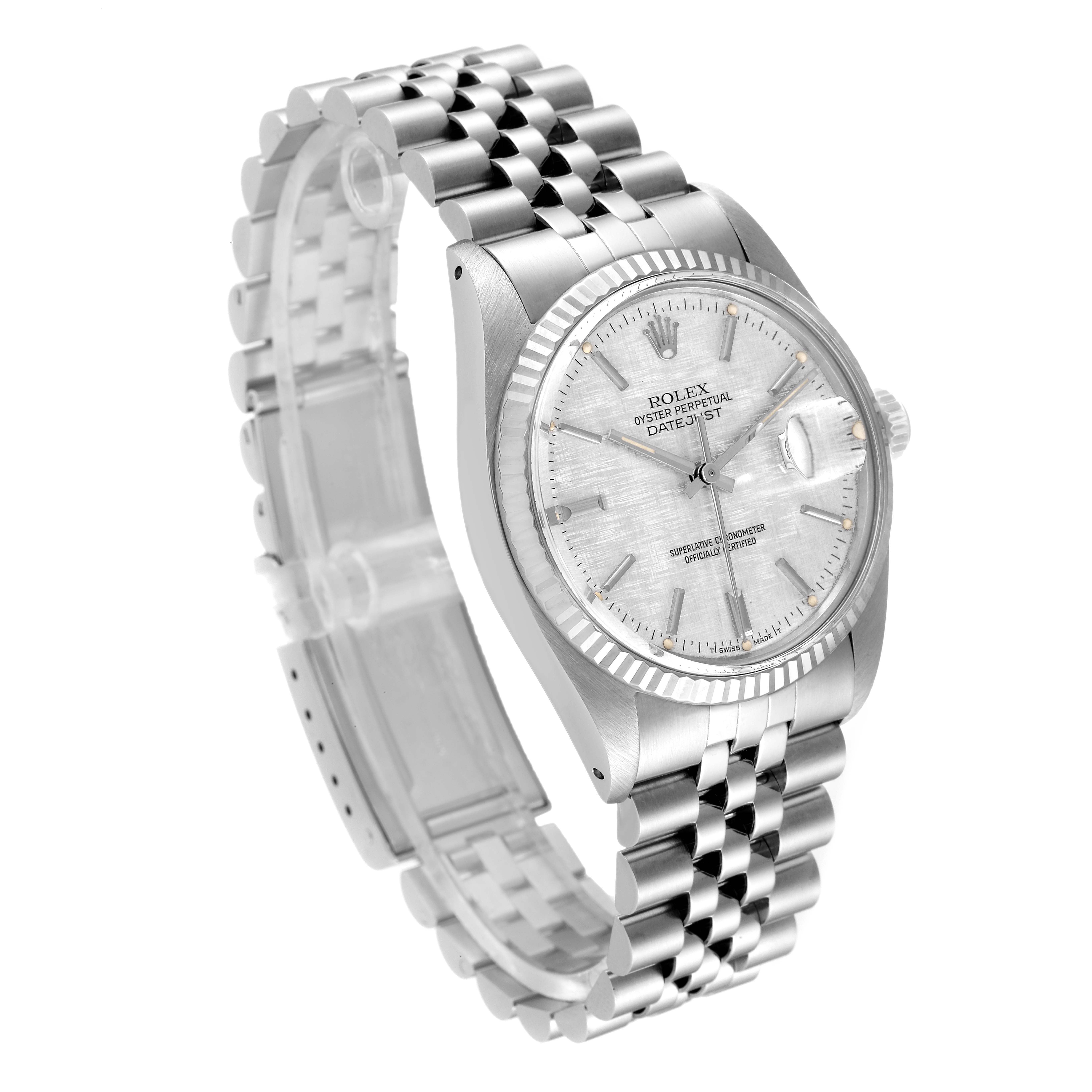 The Rolex Vintage Collection 16014 Men's Stainless Steel Silver Dial 16014 Men's Stainless Steel Silver Dial watch is shown at a three-quarter angle, highlighting its face, bezel, and bracelet.