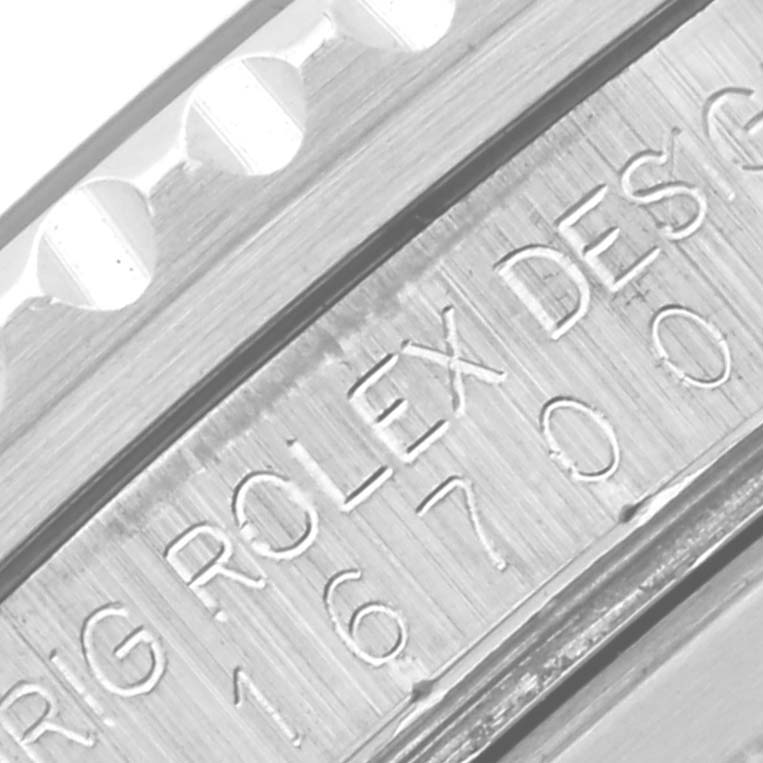 The image shows a close-up of the side engraving on a Rolex GMT-Master 16700 Men's Stainless Steel Black Dial 16700 Men's Stainless Steel Black Dial, displaying the model number.