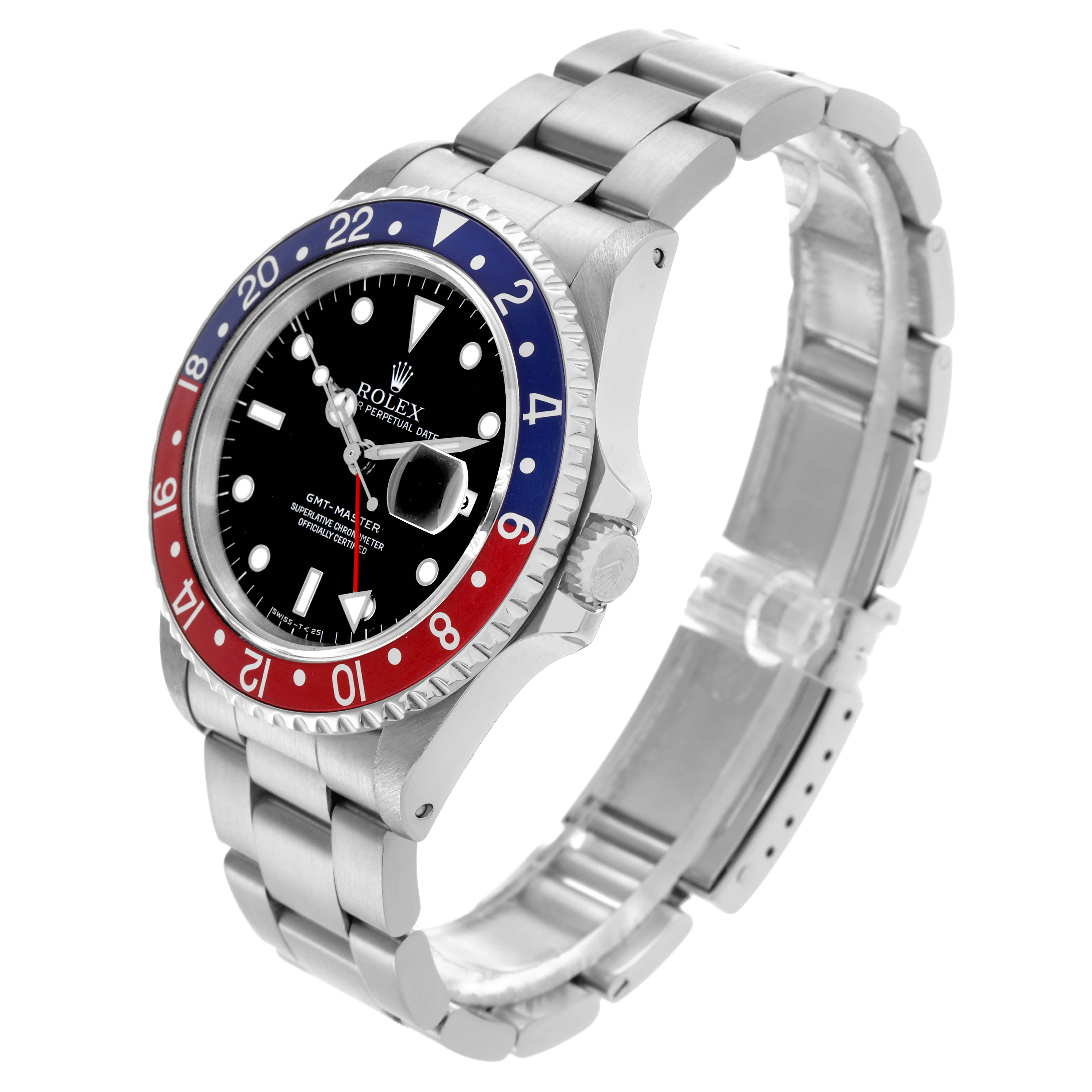 The Rolex GMT-Master 16700 Men's Stainless Steel Black Dial 16700 Men's Stainless Steel Black Dial is shown at a three-quarter angle, highlighting the bezel, dial, and bracelet.