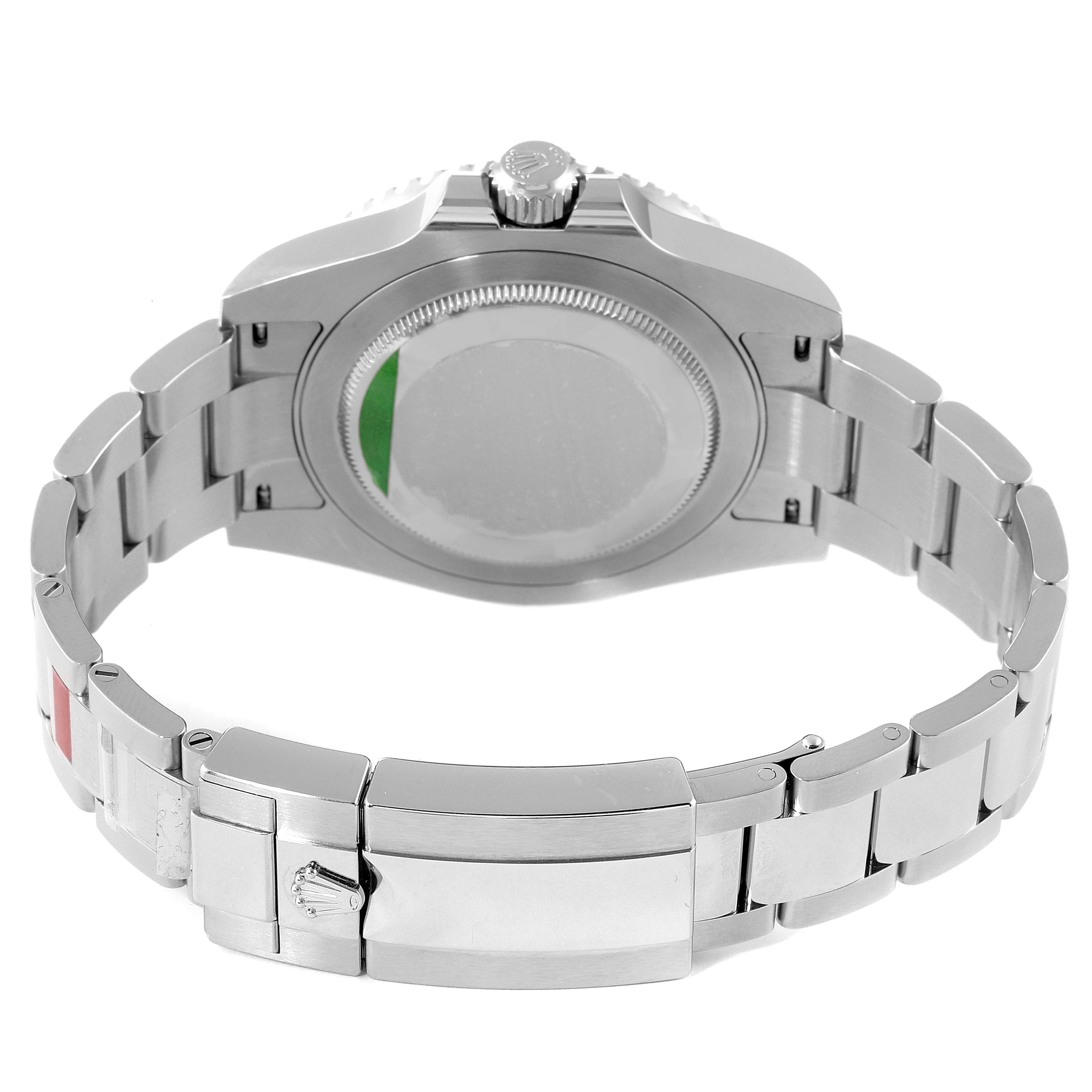 This image shows the back case and bracelet clasp of a Rolex GMT-Master 126710BLRO Men
s Stainless Steel Black Dial 126710BLRO Men
s Stainless Steel Black Dial watch from a rear angle.