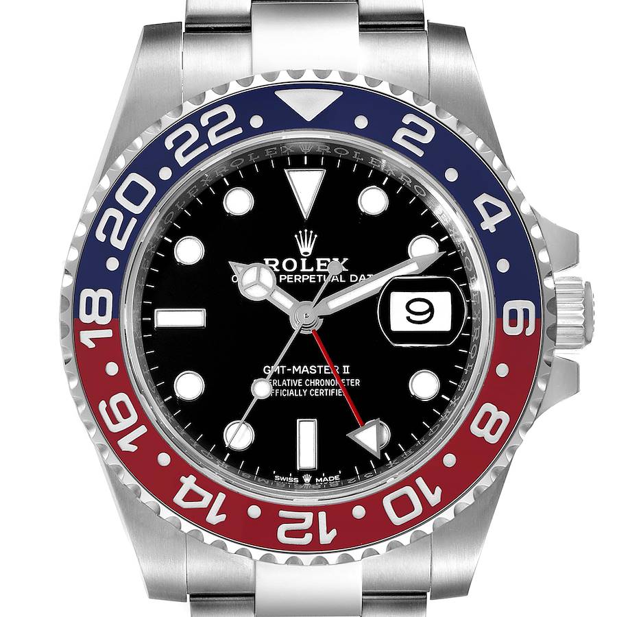 Rolex GMT Master II Pepsi Bezel Oyster Steel Mens Watch 126710BLRO Unworn SwissWatchExpo