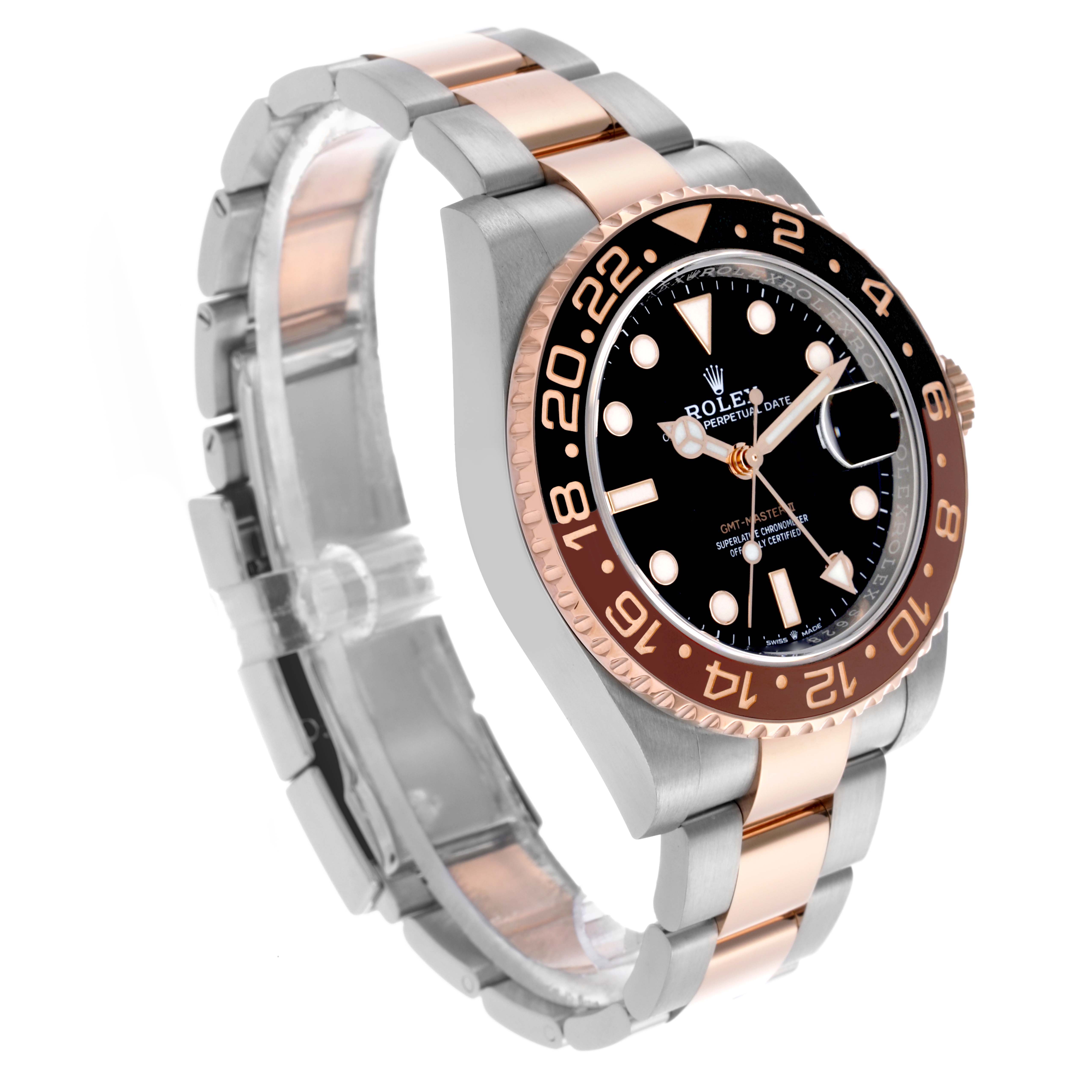 The Rolex GMT-Master 126711CHNR Men's Steel and Gold (two tone) Black Dial 126711CHNR Men's Steel and Gold (two tone) Black Dial is shown at a slight angle, highlighting the bezel, dial, and two-tone bracelet.