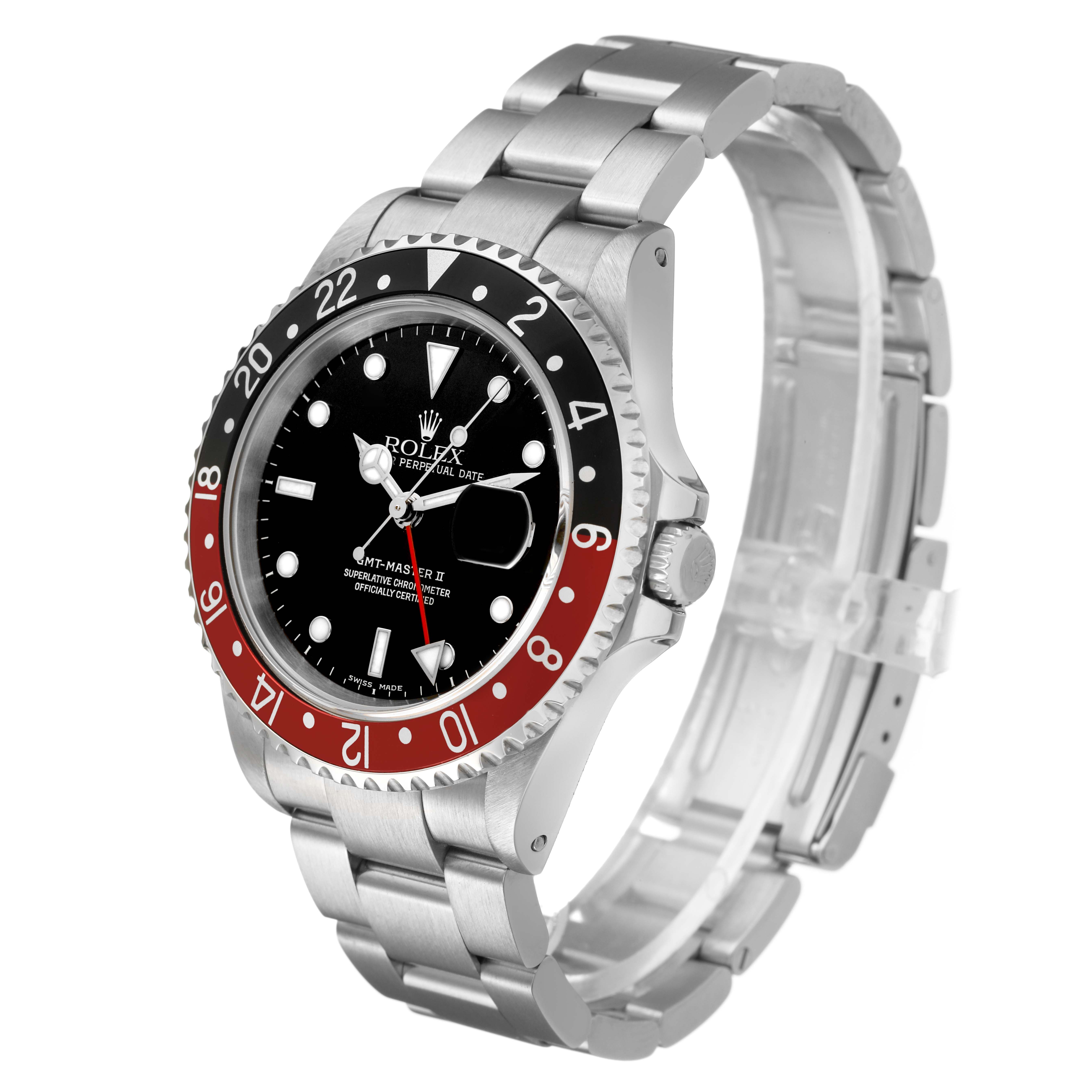 The Rolex GMT-Master 16710 Men's Stainless Steel Black Dial model is shown at a three-quarter angle highlighting the dial, bezel, and bracelet.