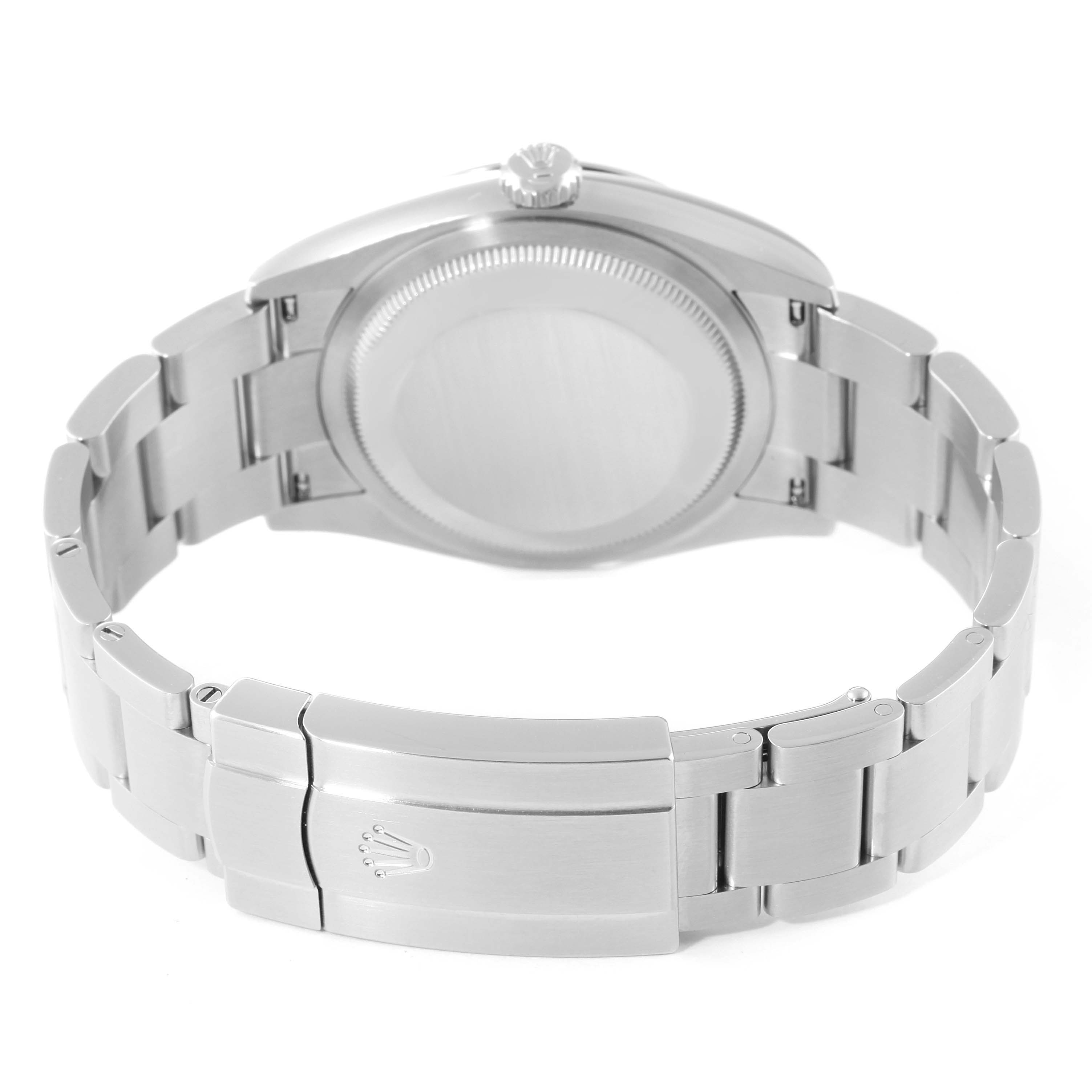 This image shows the back view of a Rolex Oyster Perpetual 126000 Men's Stainless Steel Black Dial 126000 Men's Stainless Steel Black Dial watch, highlighting its case back, bracelet, and clasp.