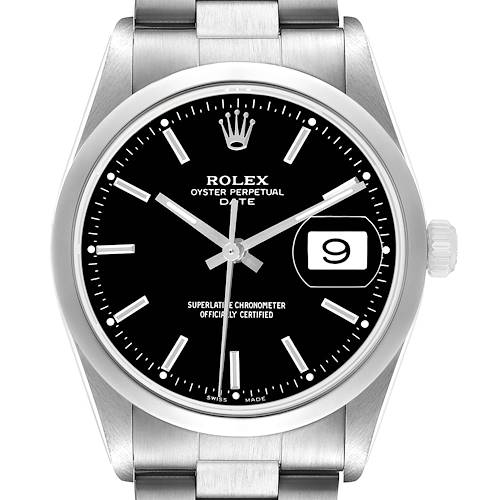 Photo of Rolex Oyster Perpetual Date Steel Black Dial Mens Watch 15200
