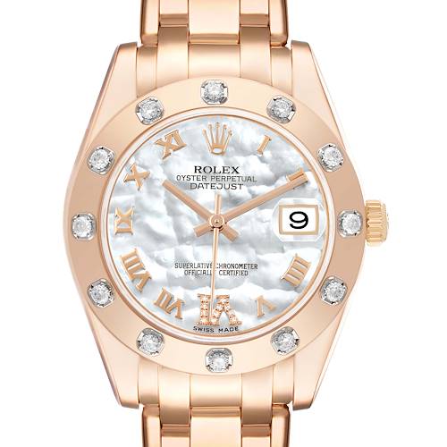Photo of Rolex Pearlmaster MOP Dial Diamond Rose Gold Ladies Watch 81315 Box Card