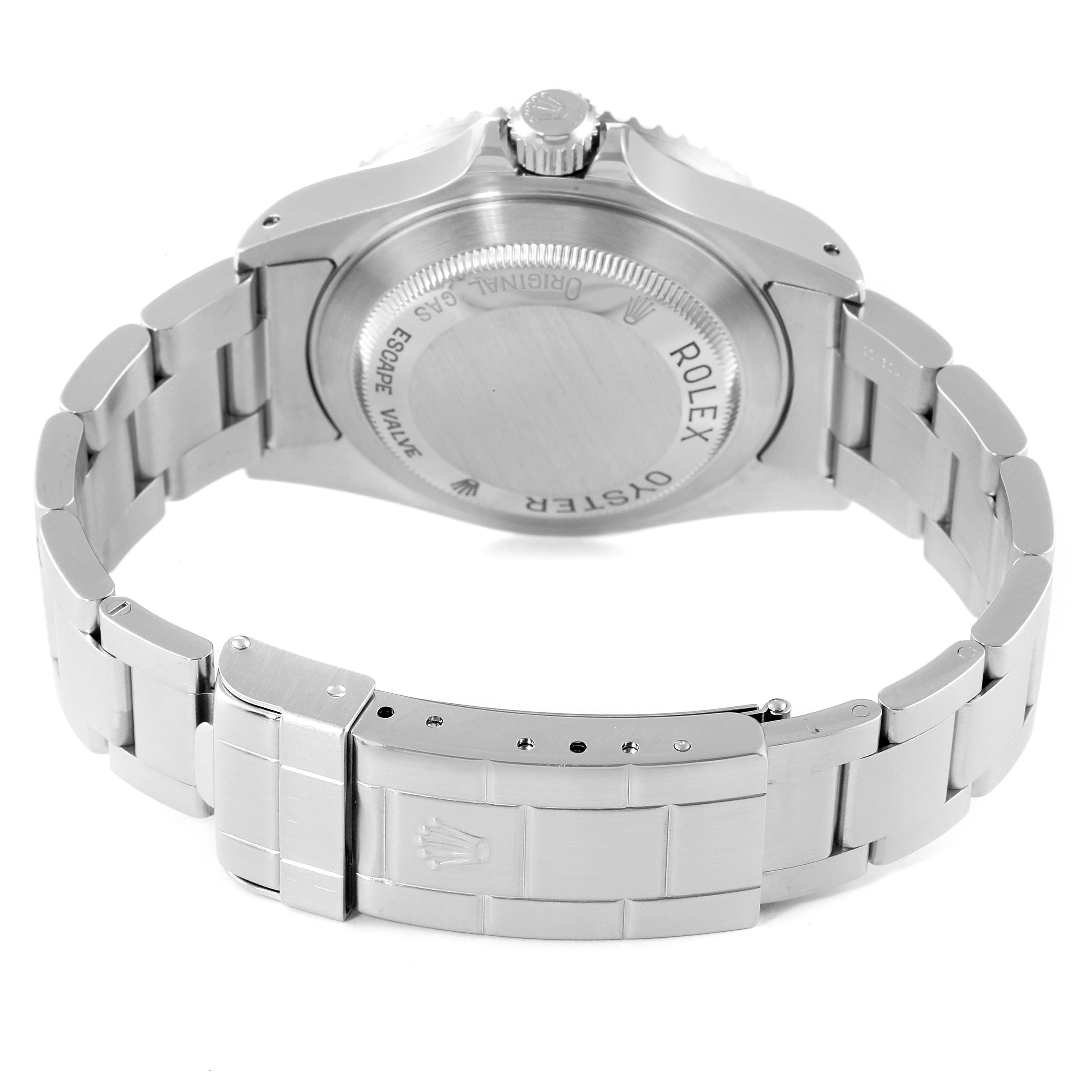 This image shows the backside and bracelet of the Rolex Sea-Dweller 16600 Men
s Stainless Steel Black Dial 16600 Men
s Stainless Steel Black Dial watch, highlighting the clasp and case back.