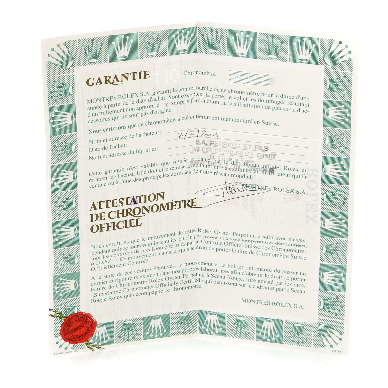 The image shows a warranty and certificate of Best Quality
ity document for a Rolex Sea-Dweller 16600 Men
s Stainless Steel Black Dial 16600 Men
s Stainless Steel Black Dial model.