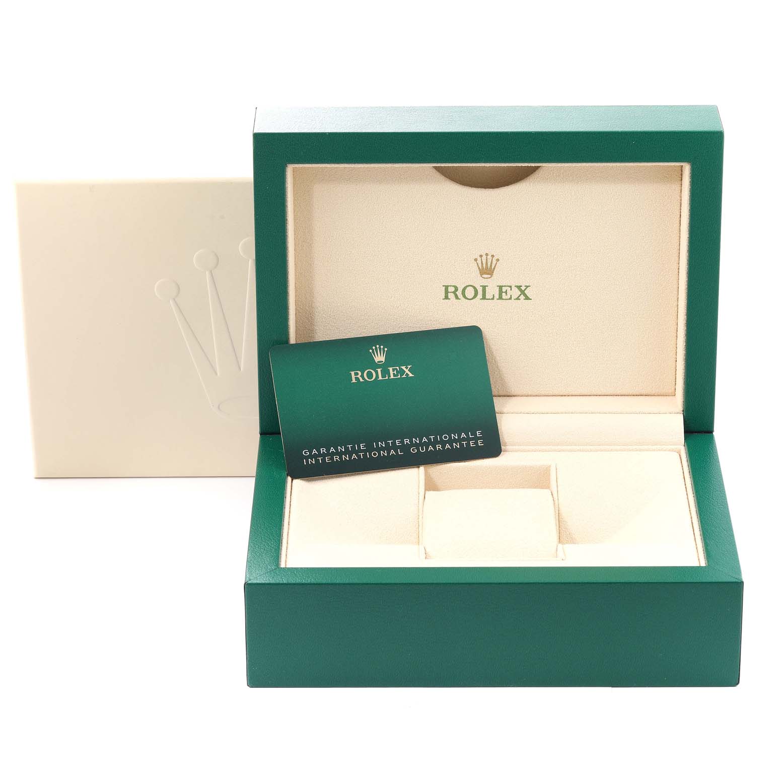 The image shows the open packaging box and warranty card for a Rolex Sea-Dweller 126660 Men
s Stainless Steel Blue Dial 126660 Men
s Stainless Steel Blue Dial.