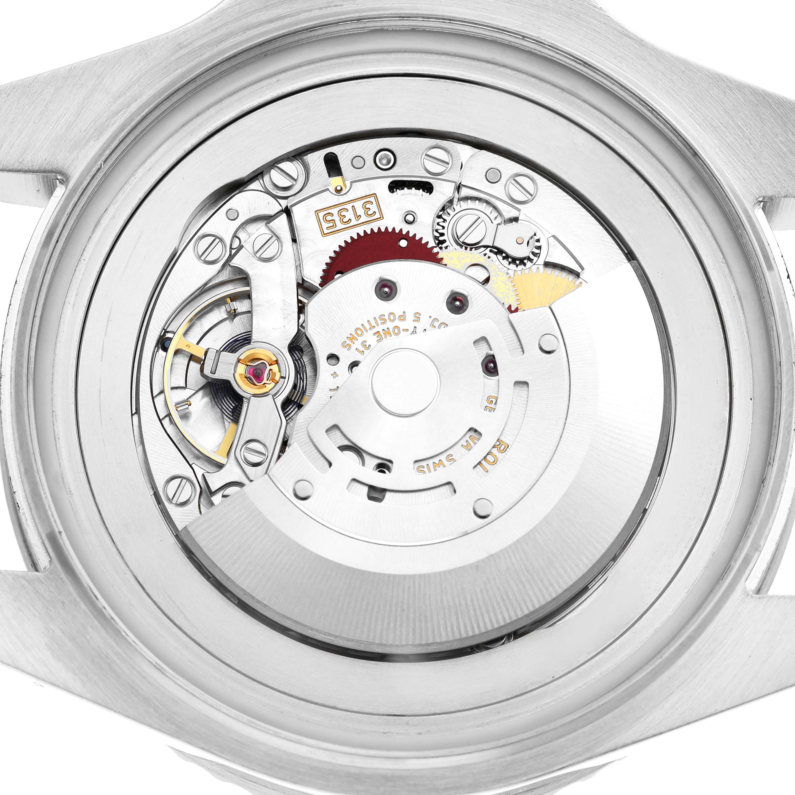 The image shows the back view of a Rolex Sea-Dweller 116660 Men's Stainless Steel Blue Dial, highlighting its intricate movement and internal mechanisms.