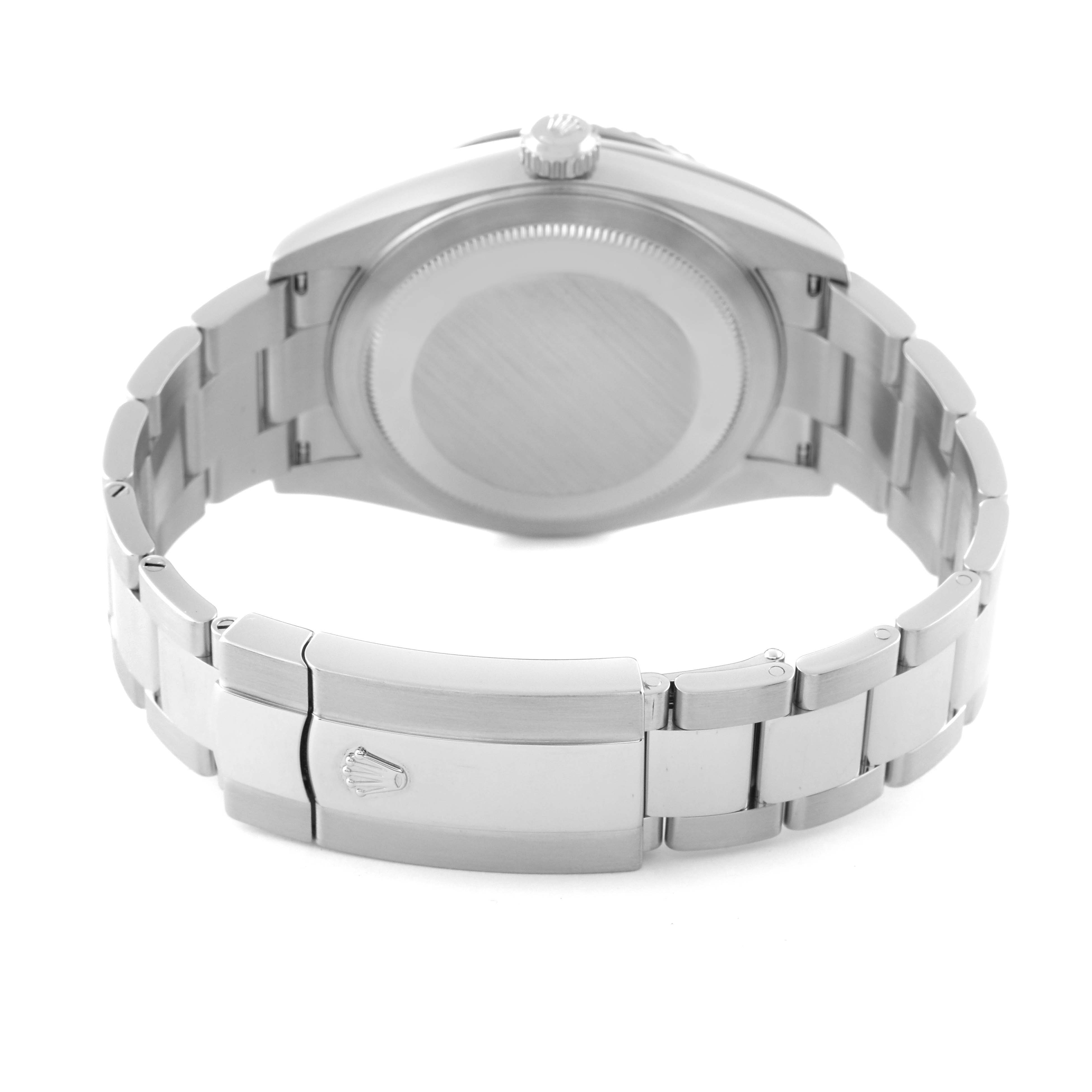 The image shows the back and bracelet of a Rolex Sky-Dweller 326934 Men's Stainless Steel Black Dial 326934 Men's Stainless Steel Black Dial watch, highlighting its clasp and caseback.