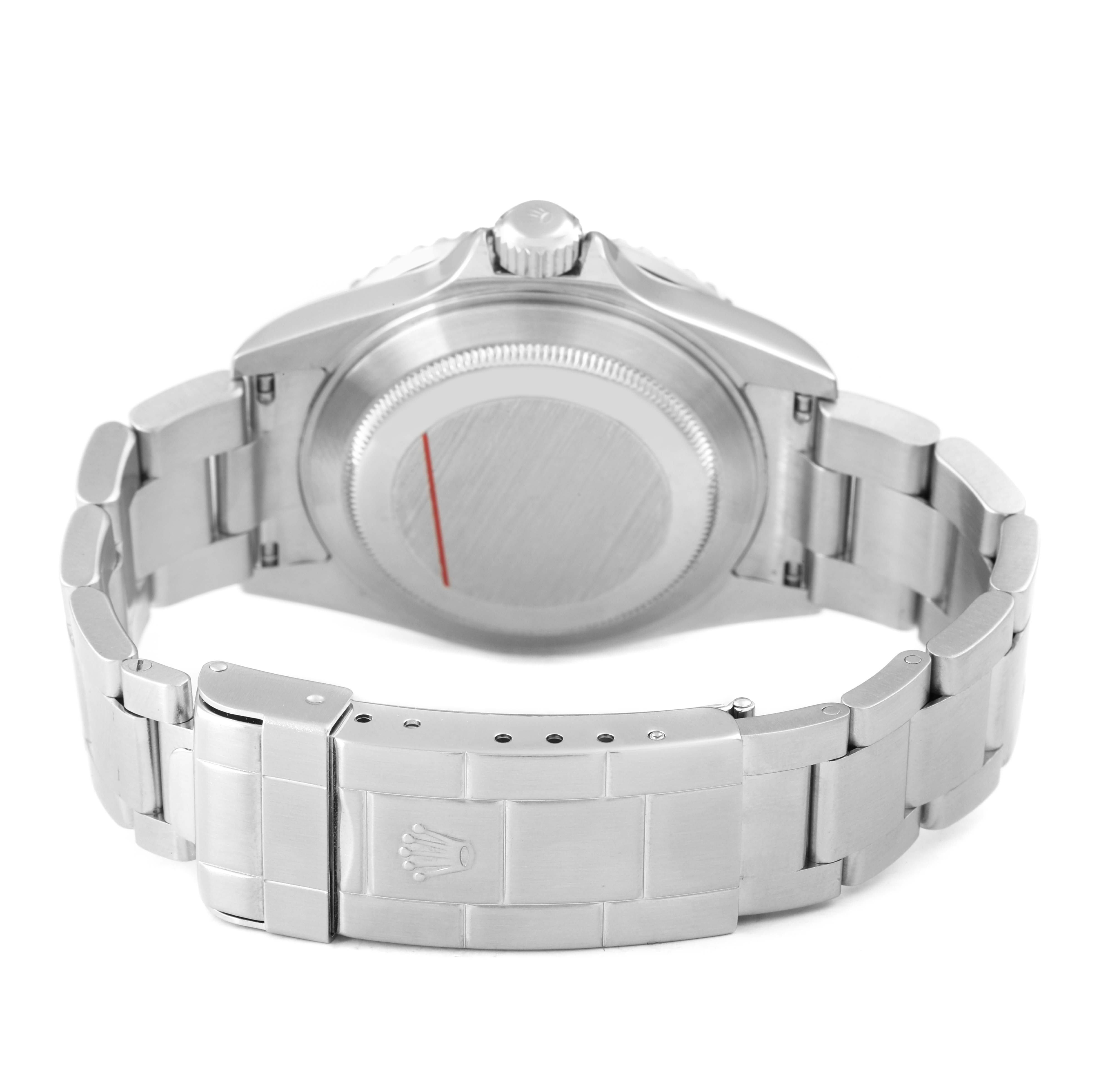 The image shows the back of a Rolex Submariner 16610 Men's Stainless Steel Black Dial watch, highlighting the case back, bracelet, and clasp.