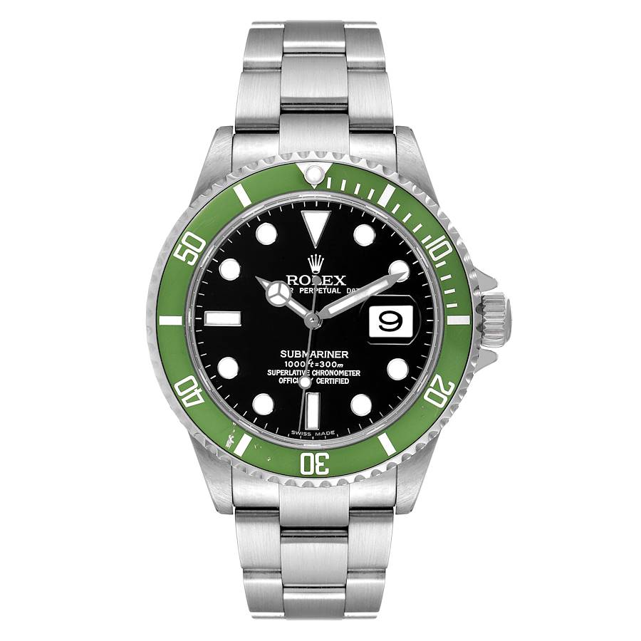 Rolex Submariner Kermit Green Bezel Flat 4 Steel Mens Watch 16610LV