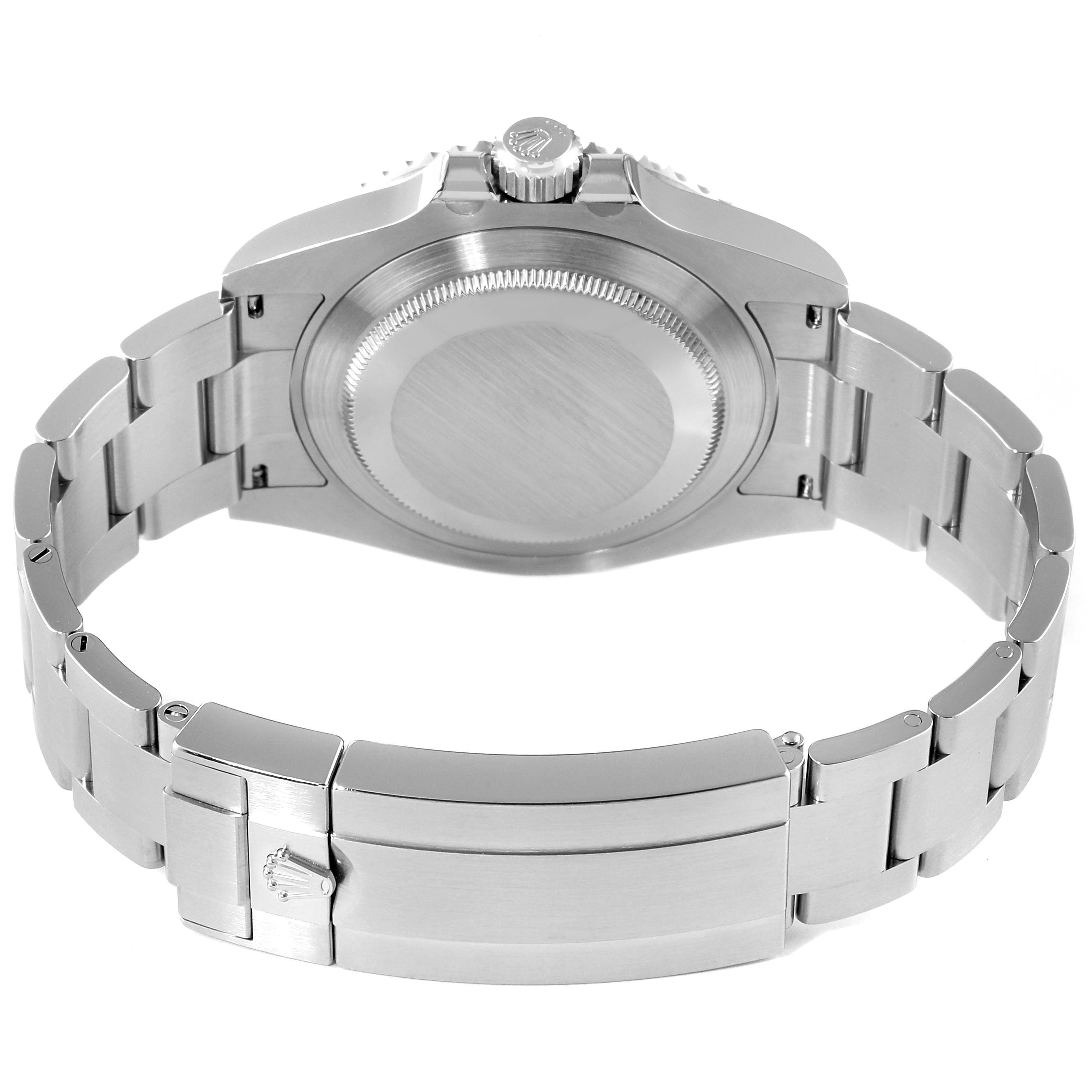 This is a rear view of a Rolex Submariner 124060 Men
s Stainless Steel Black Dial 124060 Men
s Stainless Steel Black Dial watch, showing the case back, bracelet, and clasp.