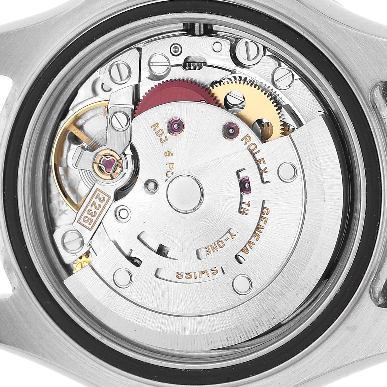 The image shows the movement and internal mechanism of the Rolex Yacht-Master 169622 Women's Stainless Steel Silver Dial watch from a back angle.