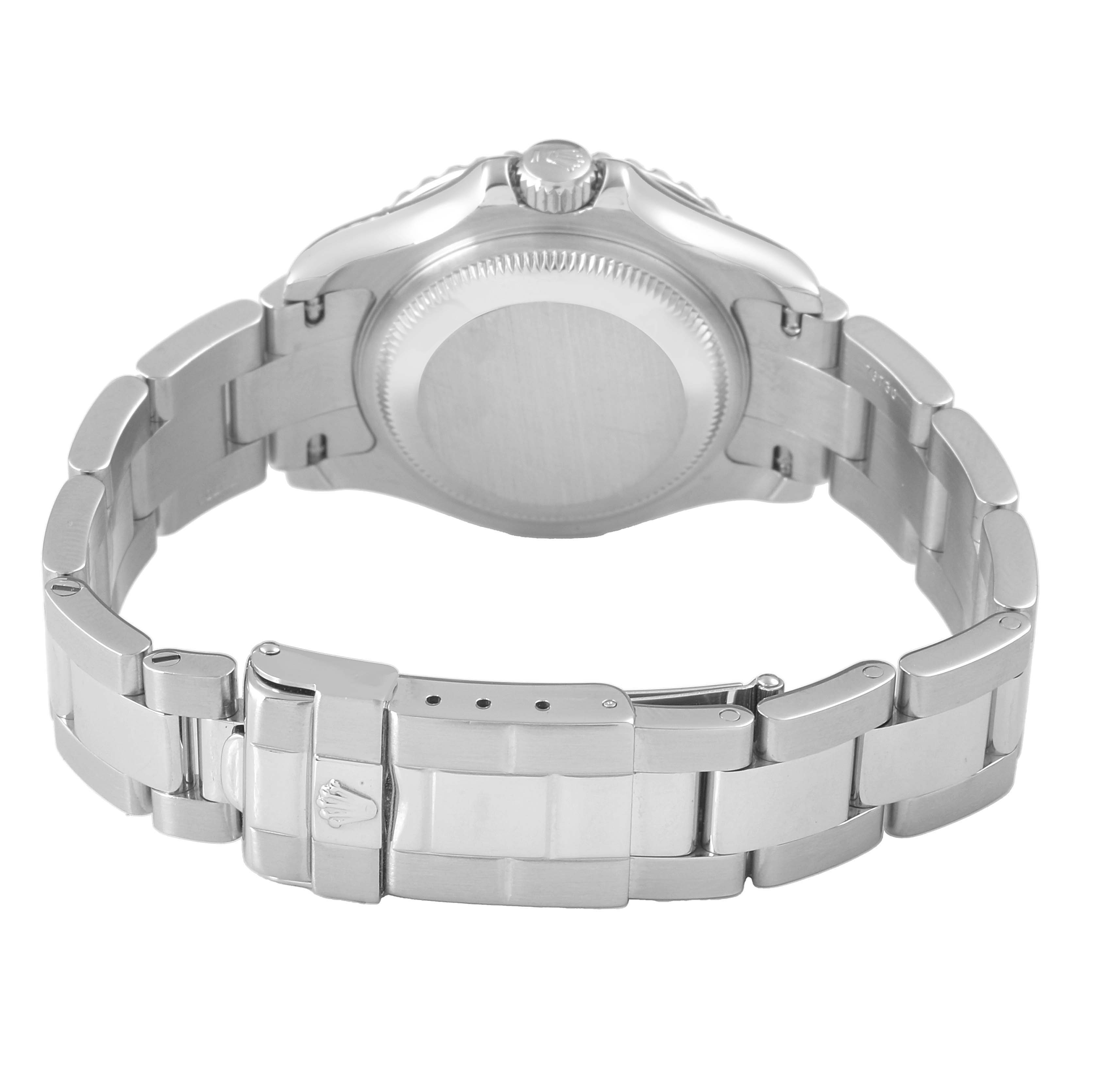 The image shows the back case and bracelet clasp of a Rolex Yacht-Master 169622 Women's Stainless Steel Silver Dial watch from a rear angle.