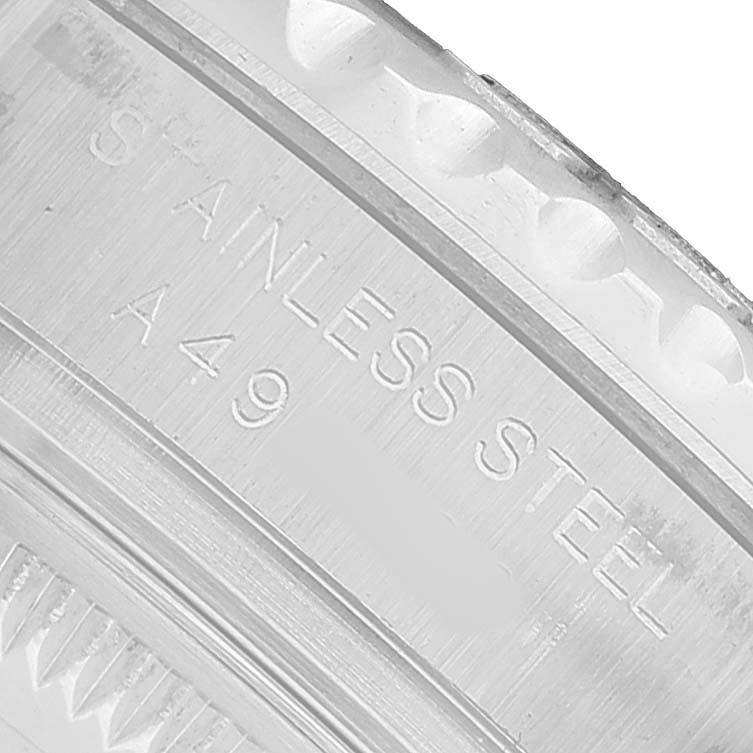 The image shows a close-up of the bezel's engravings, highlighting "Stainless Steel" on a Rolex Yacht-Master 169622 Women's Stainless Steel Silver Dial watch.
