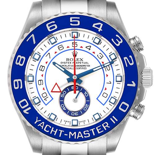 Photo of Rolex Yachtmaster II 44 Steel Blue Cerachrom Bezel Mens Watch 116680 Box Card