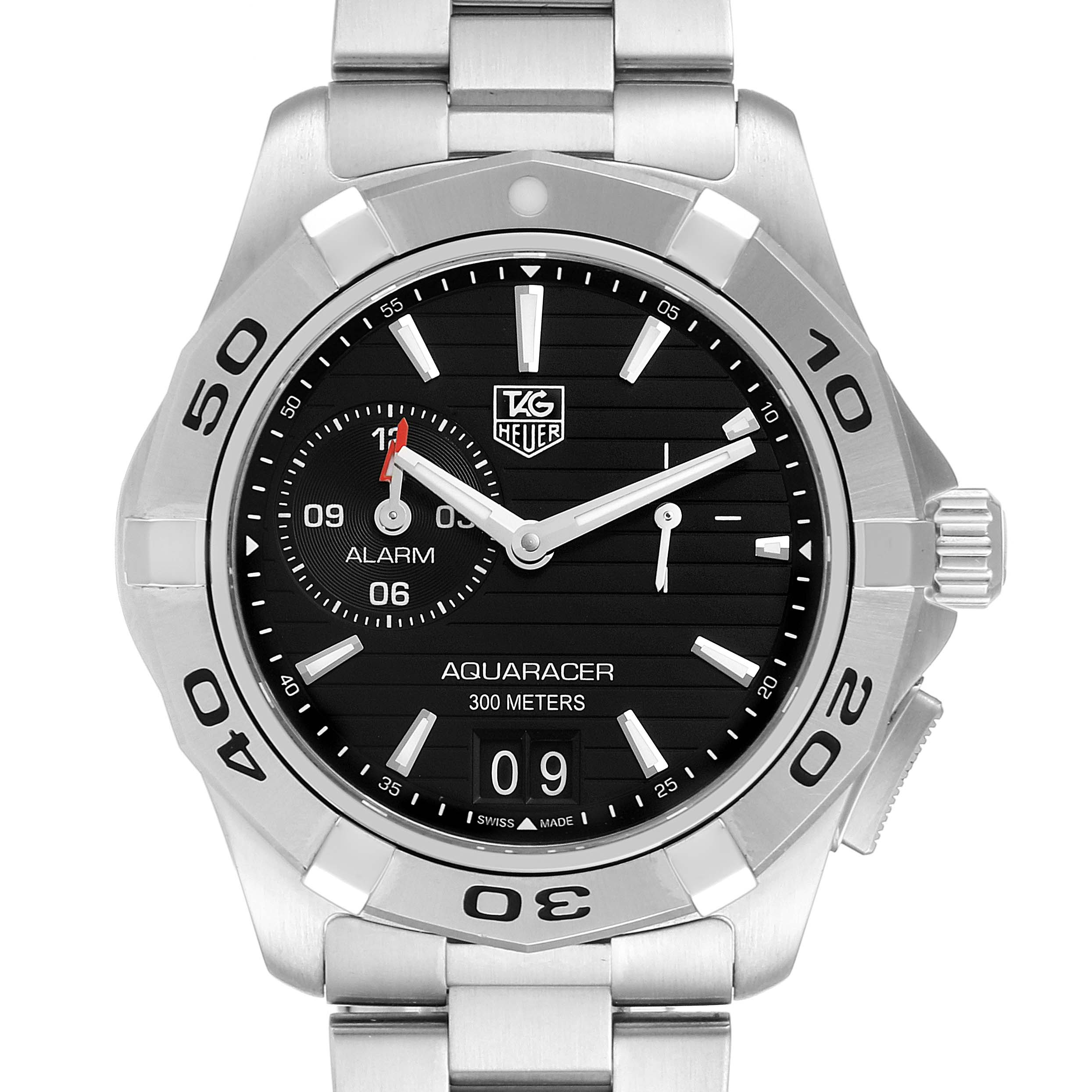 Tag Heuer Aquaracer Alarm Black Dial Steel Mens Watch WAP111Z Box Card ...