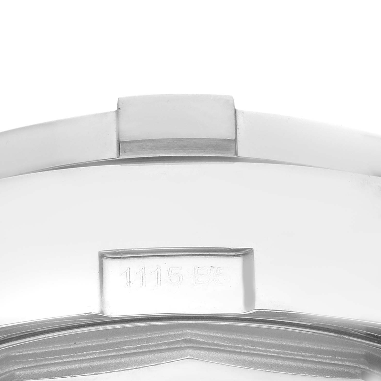 This image shows a close-up of the clasp on a Breitling Avenger A133813K/G809 Men's Stainless Steel White Dial A133813K/G809 Men's Stainless Steel White Dial watch band, specifically the part with the model number engraved.