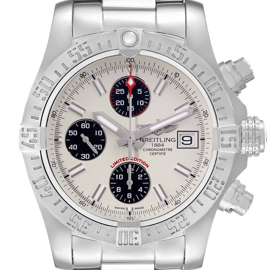 Breitling Avenger II White Dial Steel Mens Watch A13381 Box Card SwissWatchExpo