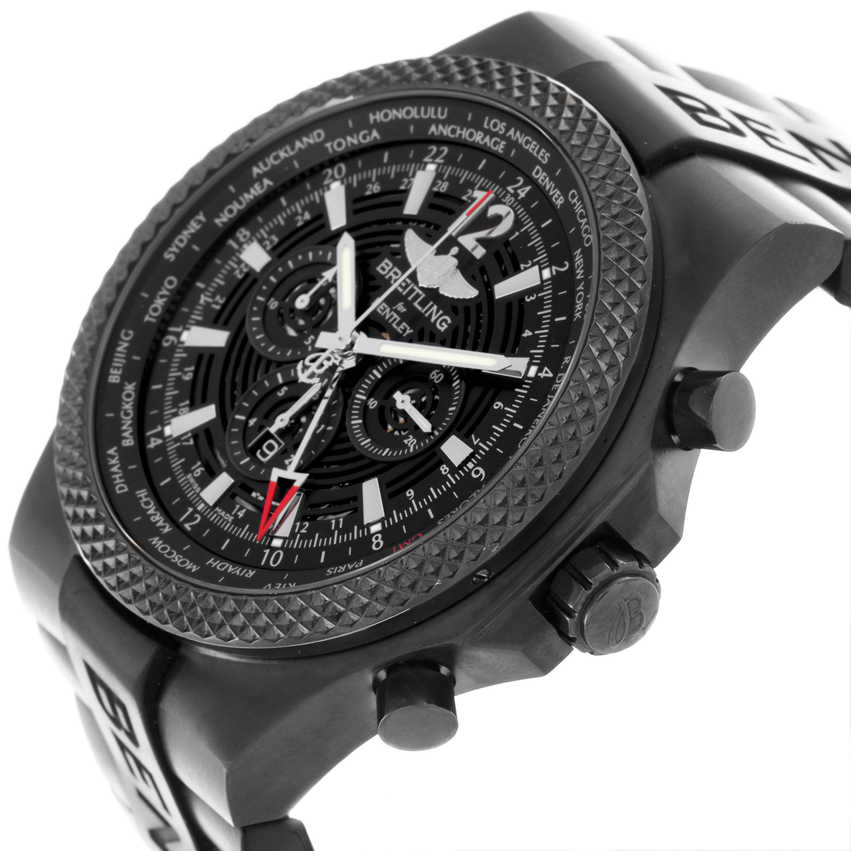The Bentley model by Breitling is shown at an angled side view highlighting the bezel, dial, and pushers.