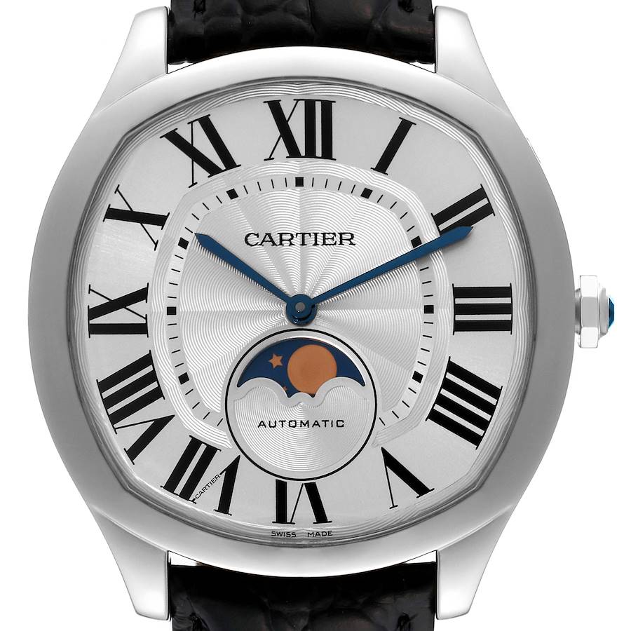 Cartier Drive Silver Dial Moonphase Steel Mens Watch WSNM0008 Papers SwissWatchExpo