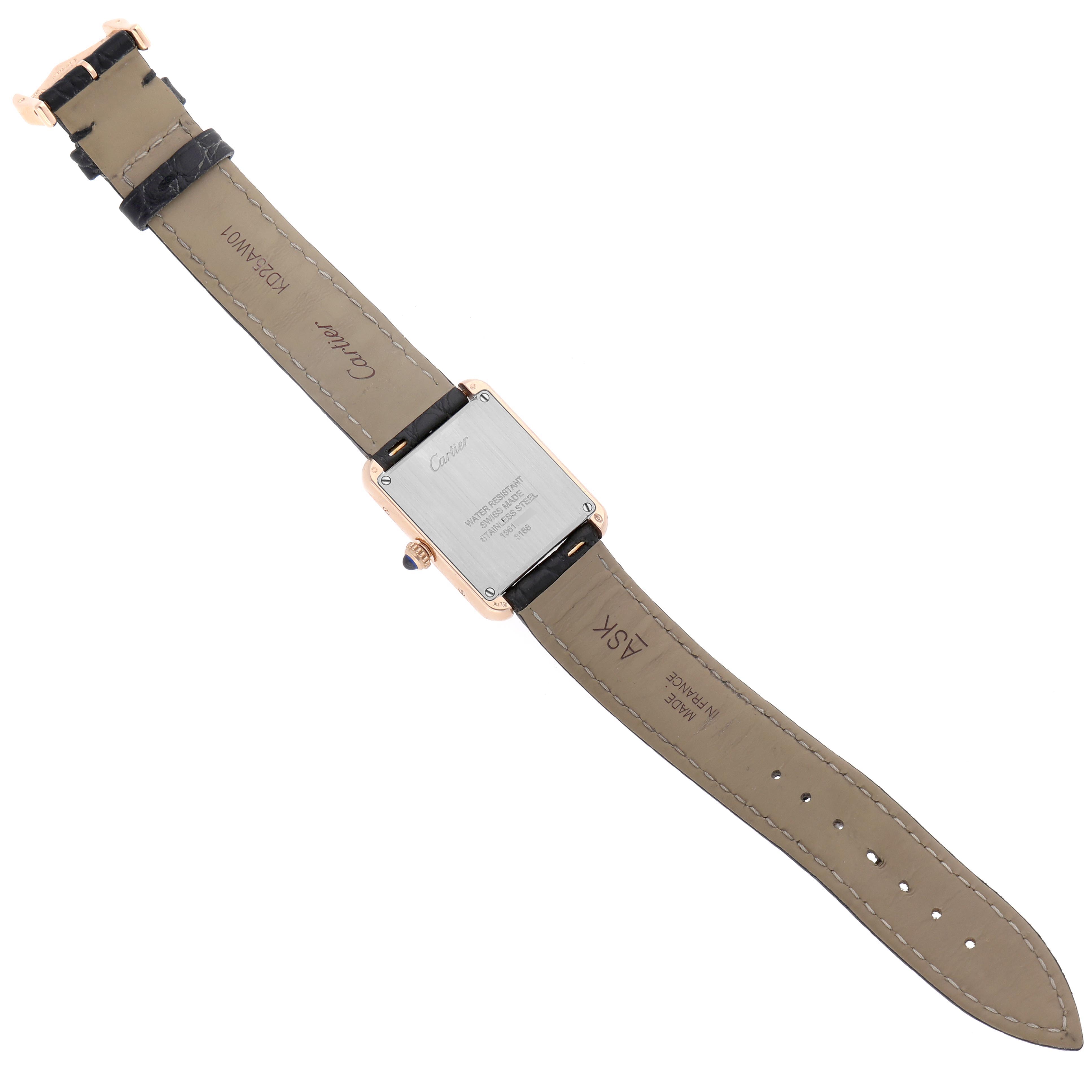 The image shows the back view of a Cartier Tank Solo W5200024 Women's Steel and Gold (two tone) Silver Dial W5200024 Women's Steel and Gold (two tone) Silver Dial watch, highlighting the strap and case back.