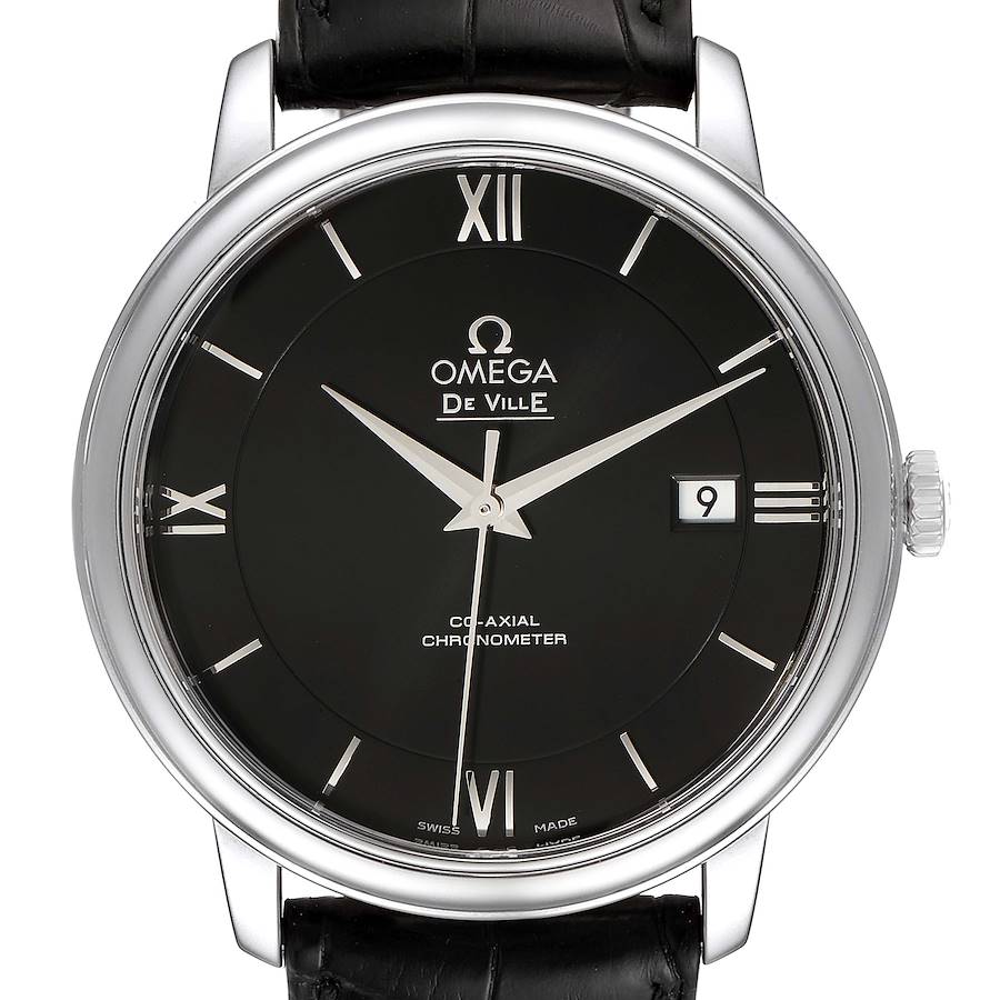 Omega DeVille Prestige Black Dial Steel Watch 424.13.40.20.01.001 Box Card SwissWatchExpo