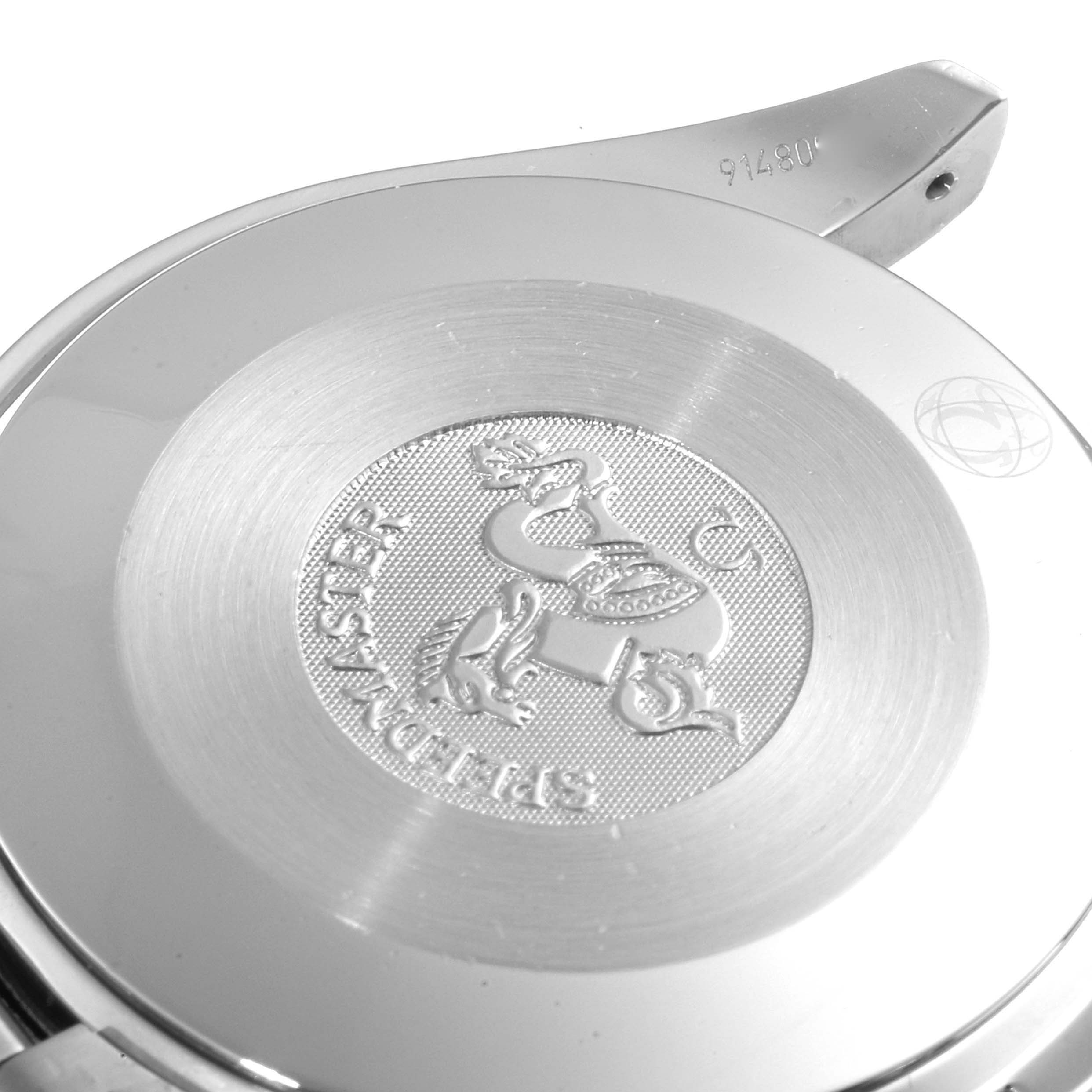 This image shows the case back of an Omega Speedmaster 3539.50.00 Men
s Stainless Steel Black Dial 3539.50.00 Men
s Stainless Steel Black Dial watch, featuring the engraved logo and serial number.