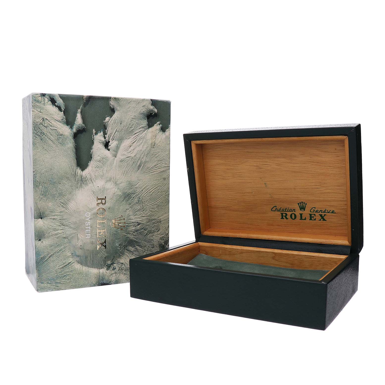 The image shows a Rolex Vintage Collection 16014 Men's Stainless Steel Silver Dial box and open display case, highlighting the packaging design.