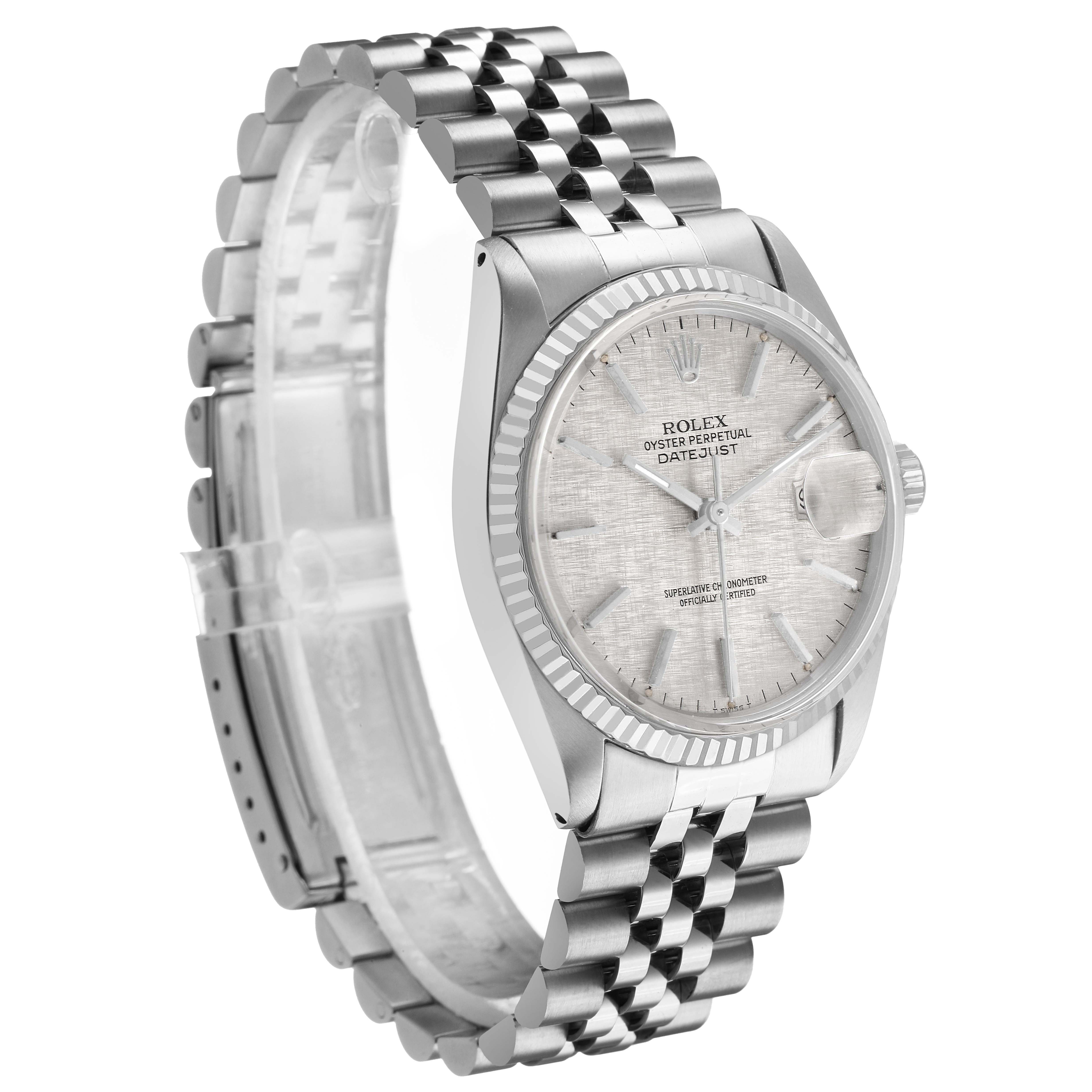 The Rolex Vintage Collection 16014 Men's Stainless Steel Silver Dial watch is shown at a three-quarter angle, displaying the face, bezel, and bracelet.