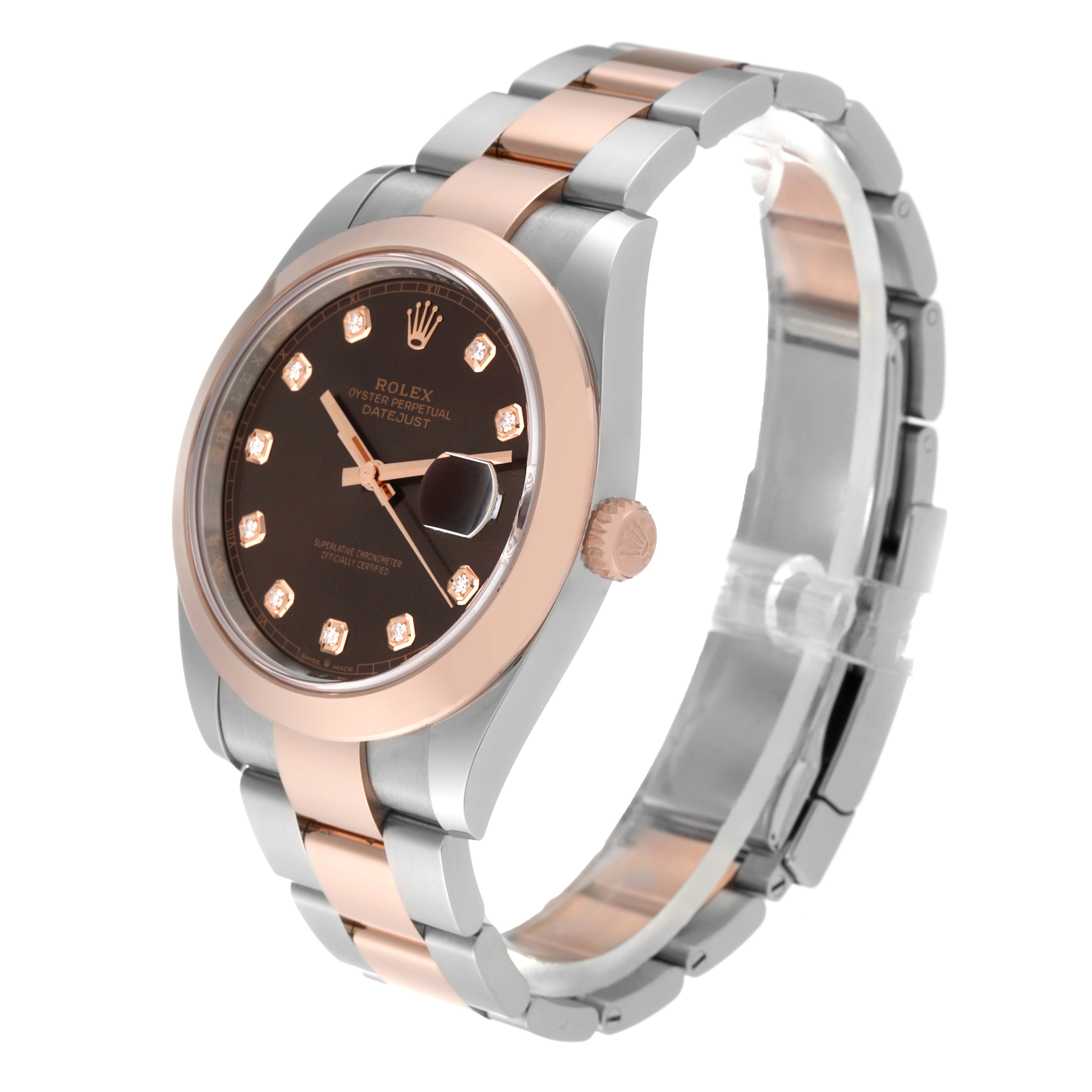 The image shows a Rolex Datejust 41 126301 Men's Steel and Gold (two tone) Brown Dial 126301 Men's Steel and Gold (two tone) Brown Dial watch at a three-quarter angle, highlighting the face, bezel, and bracelet.