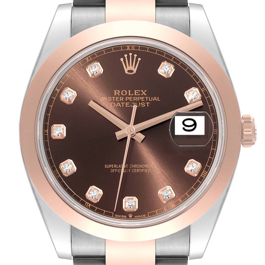 Rolex Datejust 41 Steel Rose Gold Brown Diamond Dial Mens Watch 126301 Unworn SwissWatchExpo