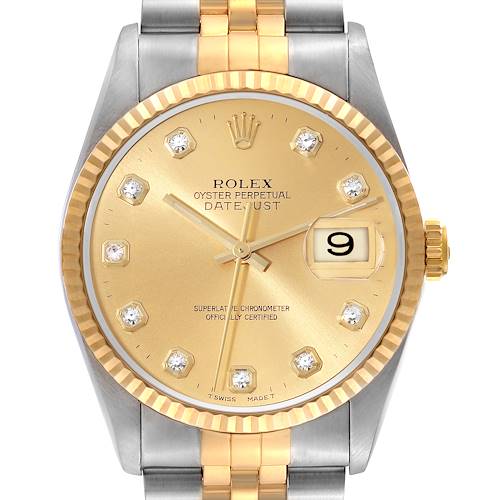 Photo of Rolex Datejust Diamond Dial Steel Yellow Gold Mens Watch 16233 Box Papers